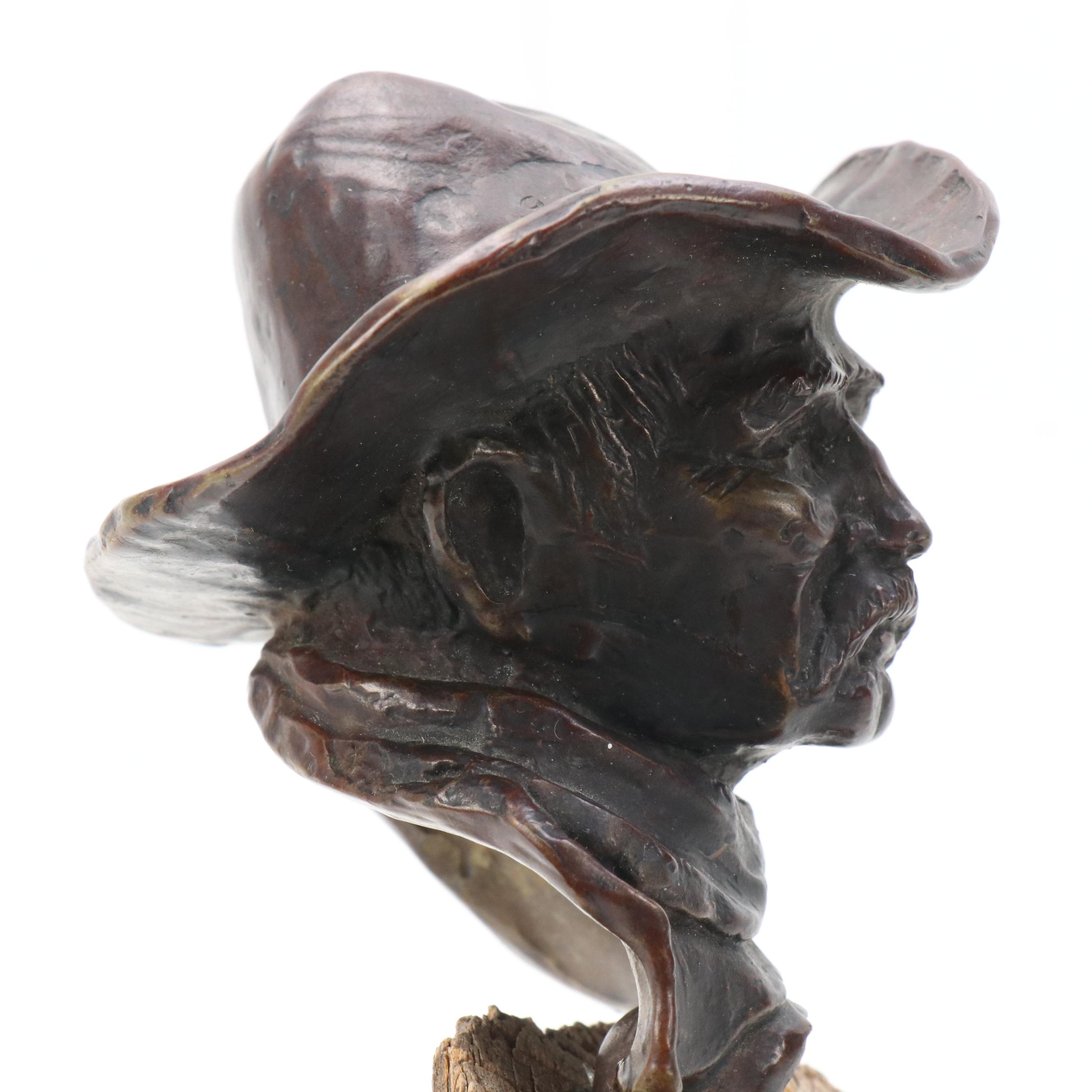Don Staats Cowboy Bust Cast Bronze Sculpture on Wood Base