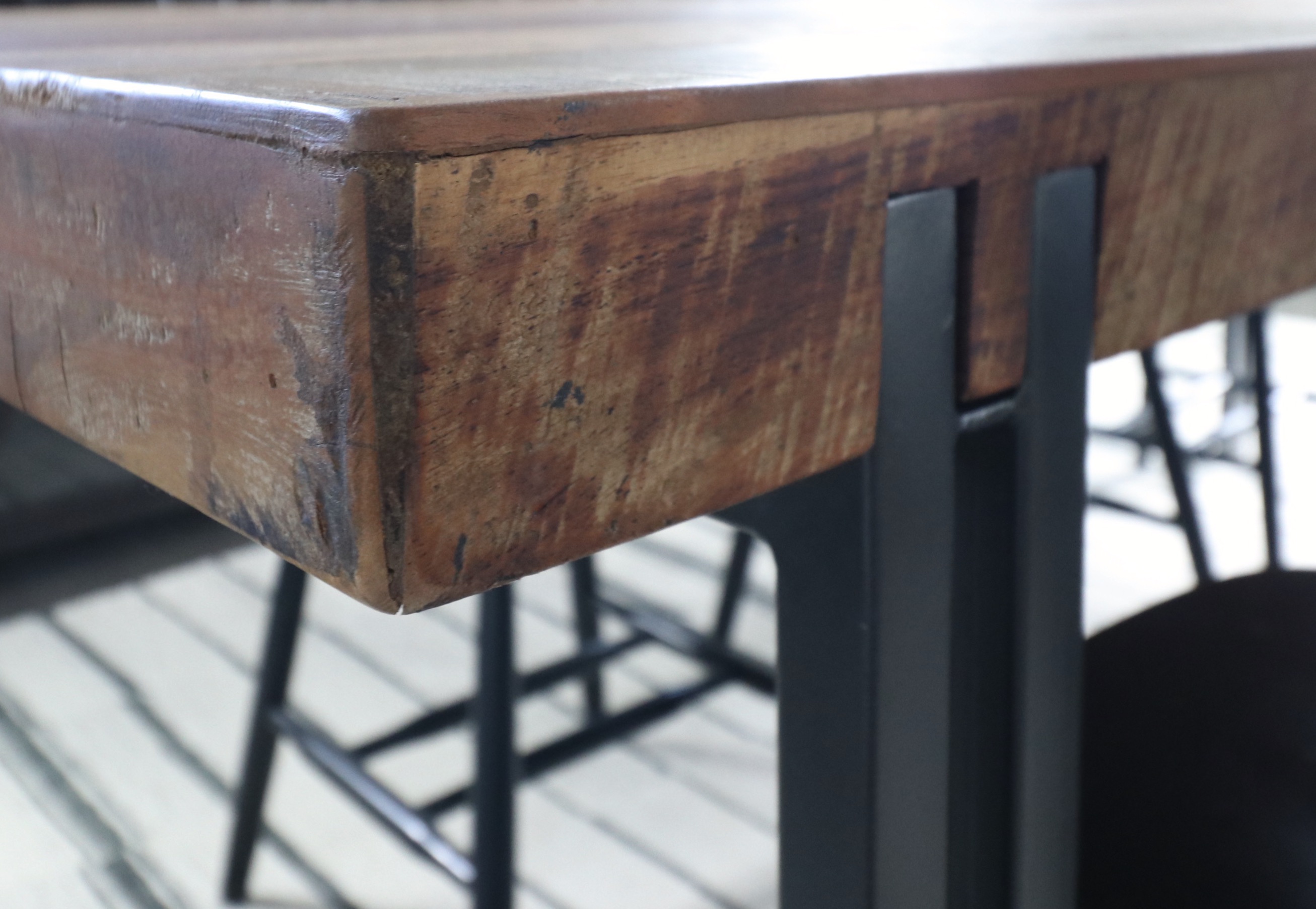 Farmhouse Style Wood Dining Table and Six Spindle-Back Chairs