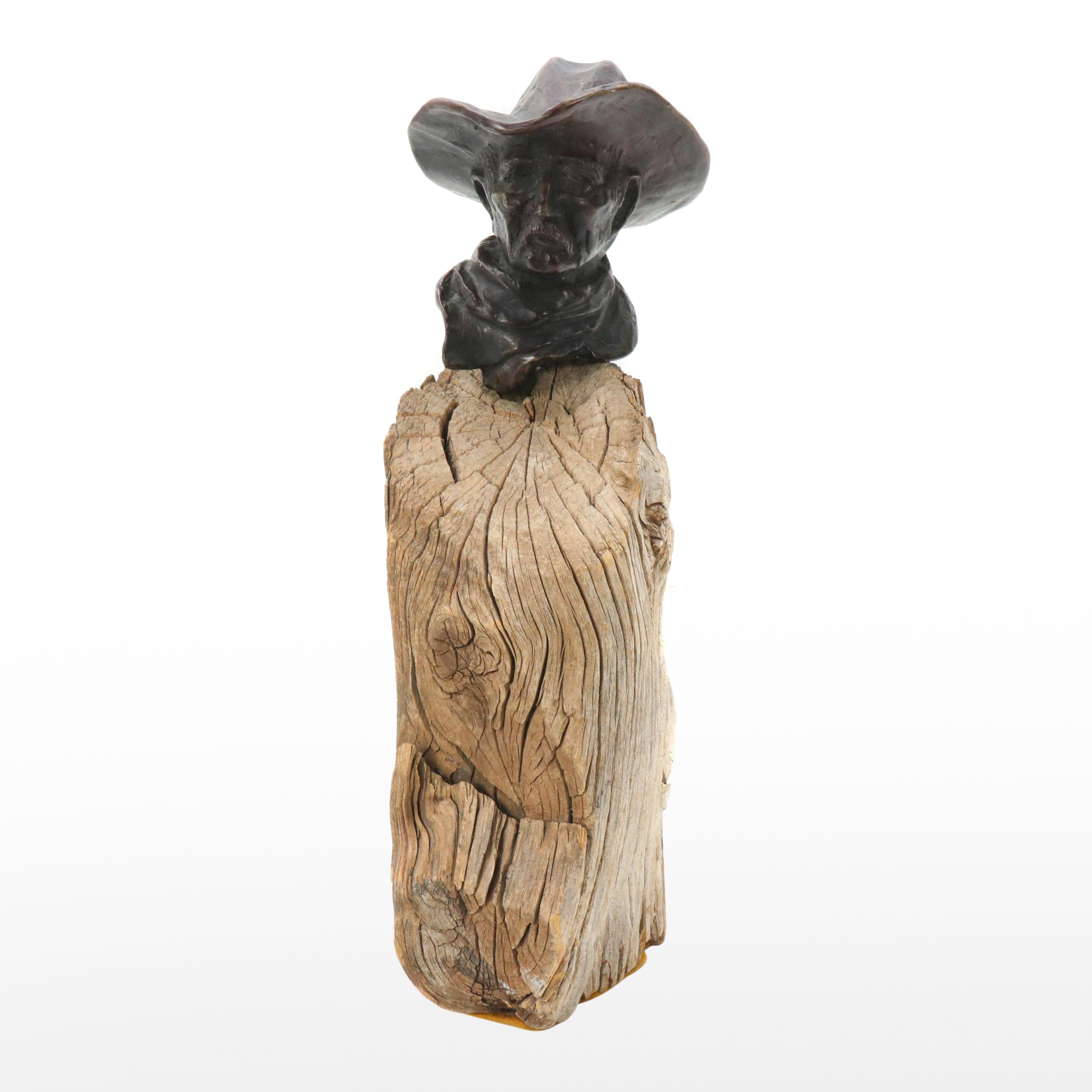 Don Staats Cowboy Bust Cast Bronze Sculpture on Wood Base