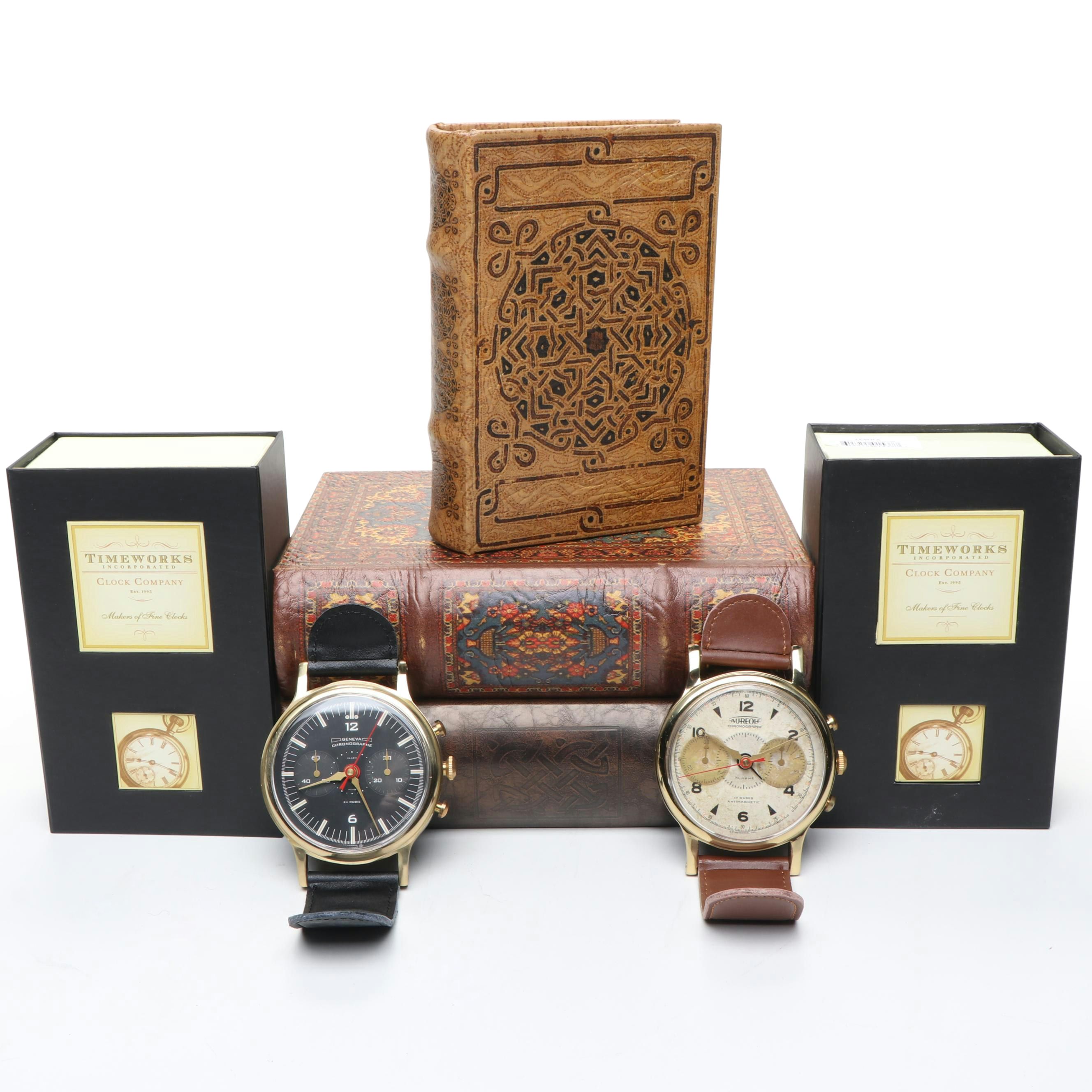 Timeworks Geneva and Aureole Wristwatch Clocks with Trompe-l'œil Book Boxes