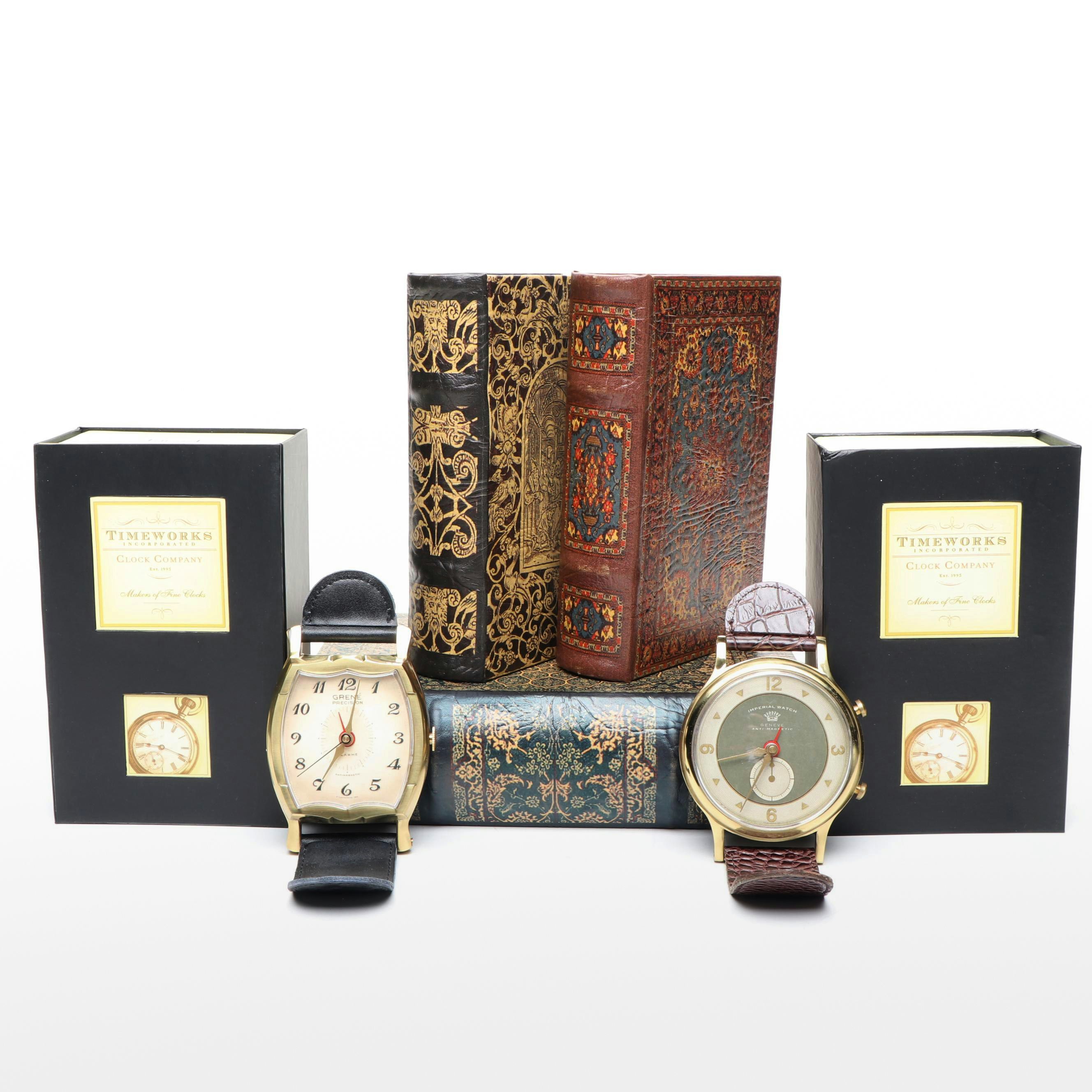 Timeworks Precision Wristwatches Desk Clock with Wooden Faux Book Boxes