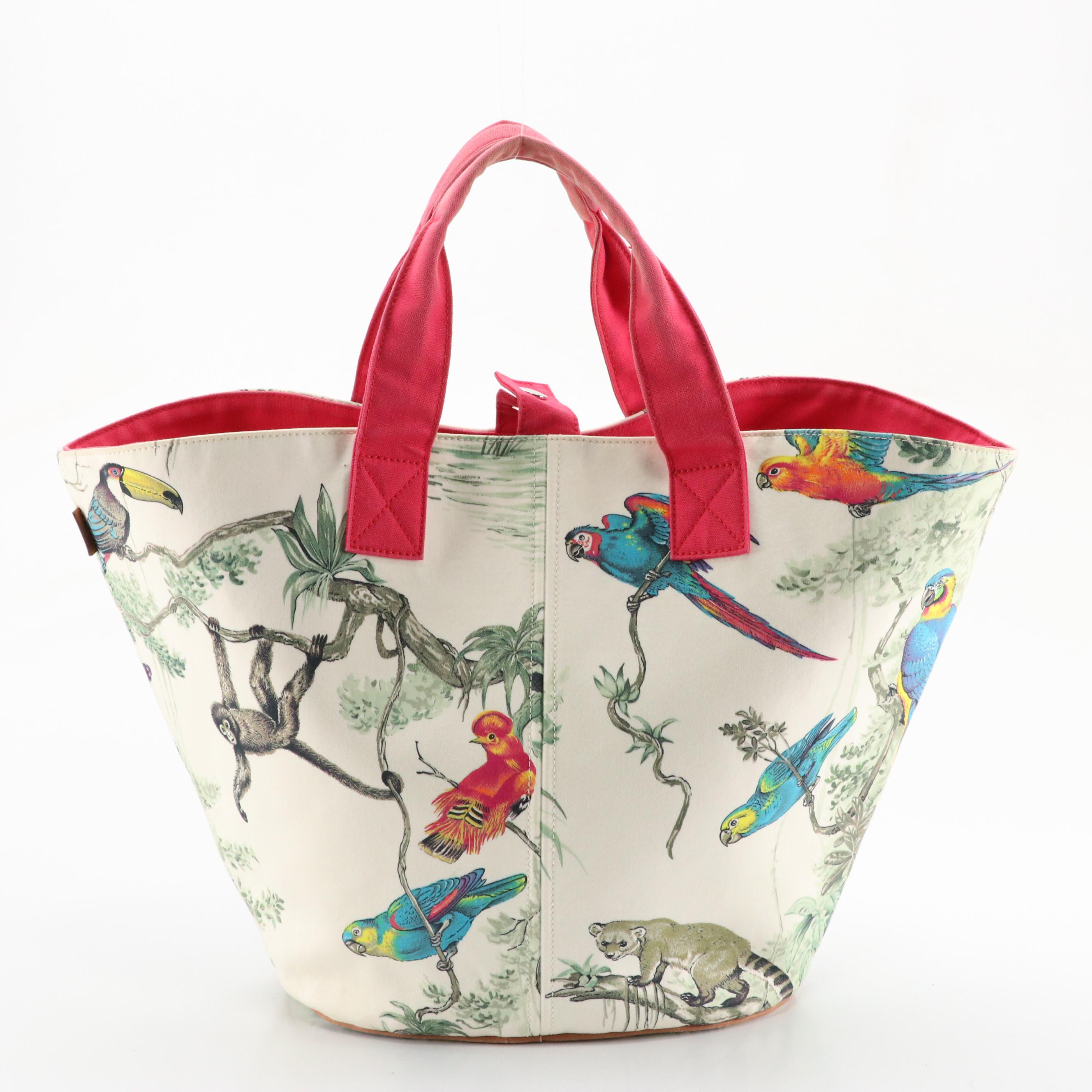 Hermès Panier de Plage MM Tote & Pouch in Equateur Print and Pink Cotton Canvas