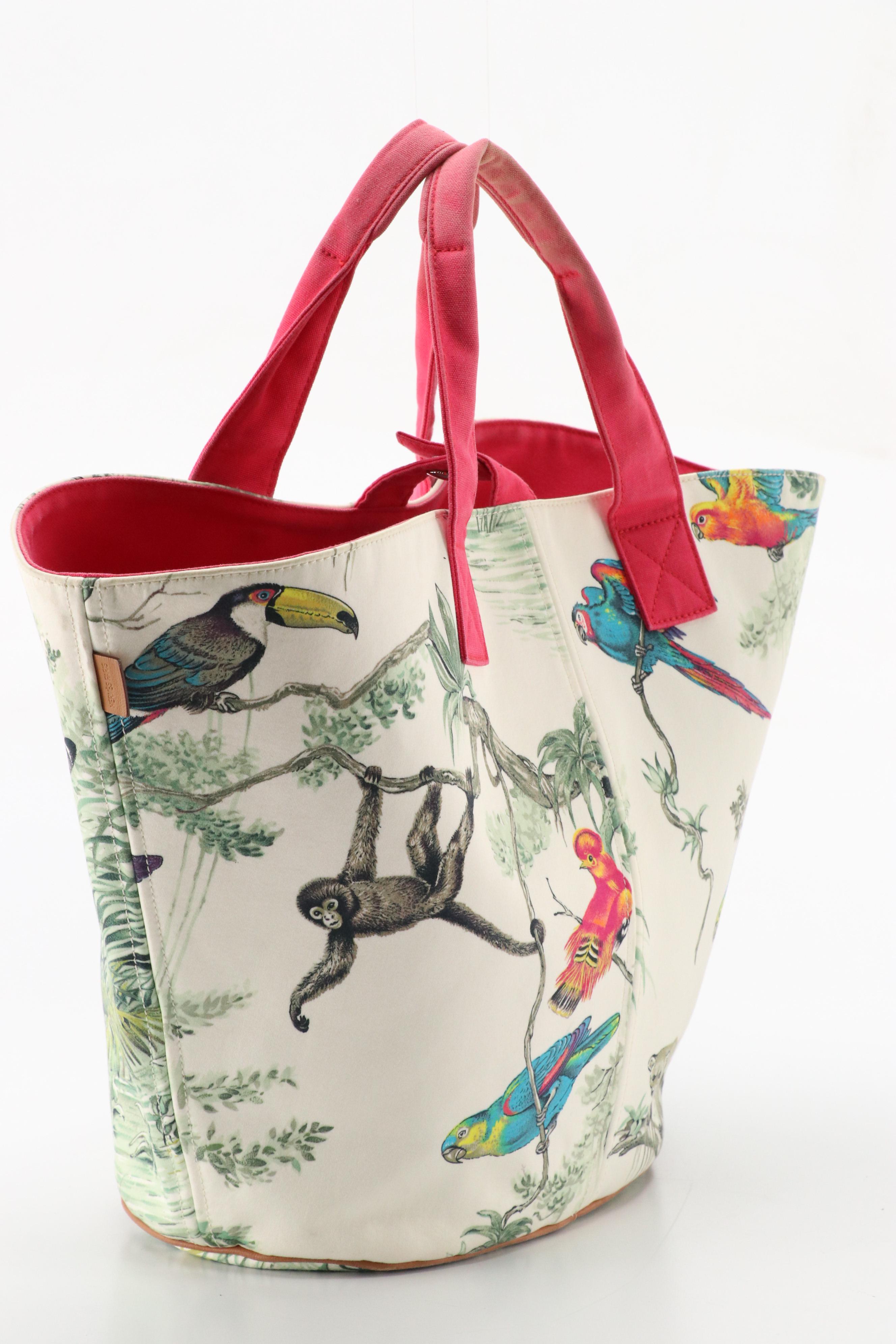 Hermès Panier de Plage MM Tote & Pouch in Equateur Print and Pink Cotton Canvas