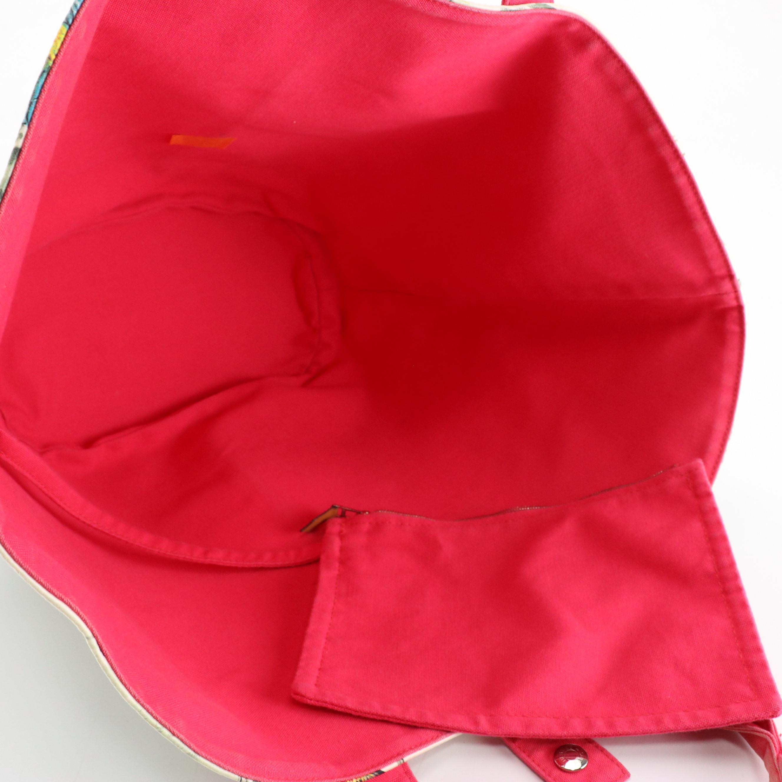 Hermès Panier de Plage MM Tote & Pouch in Equateur Print and Pink Cotton Canvas