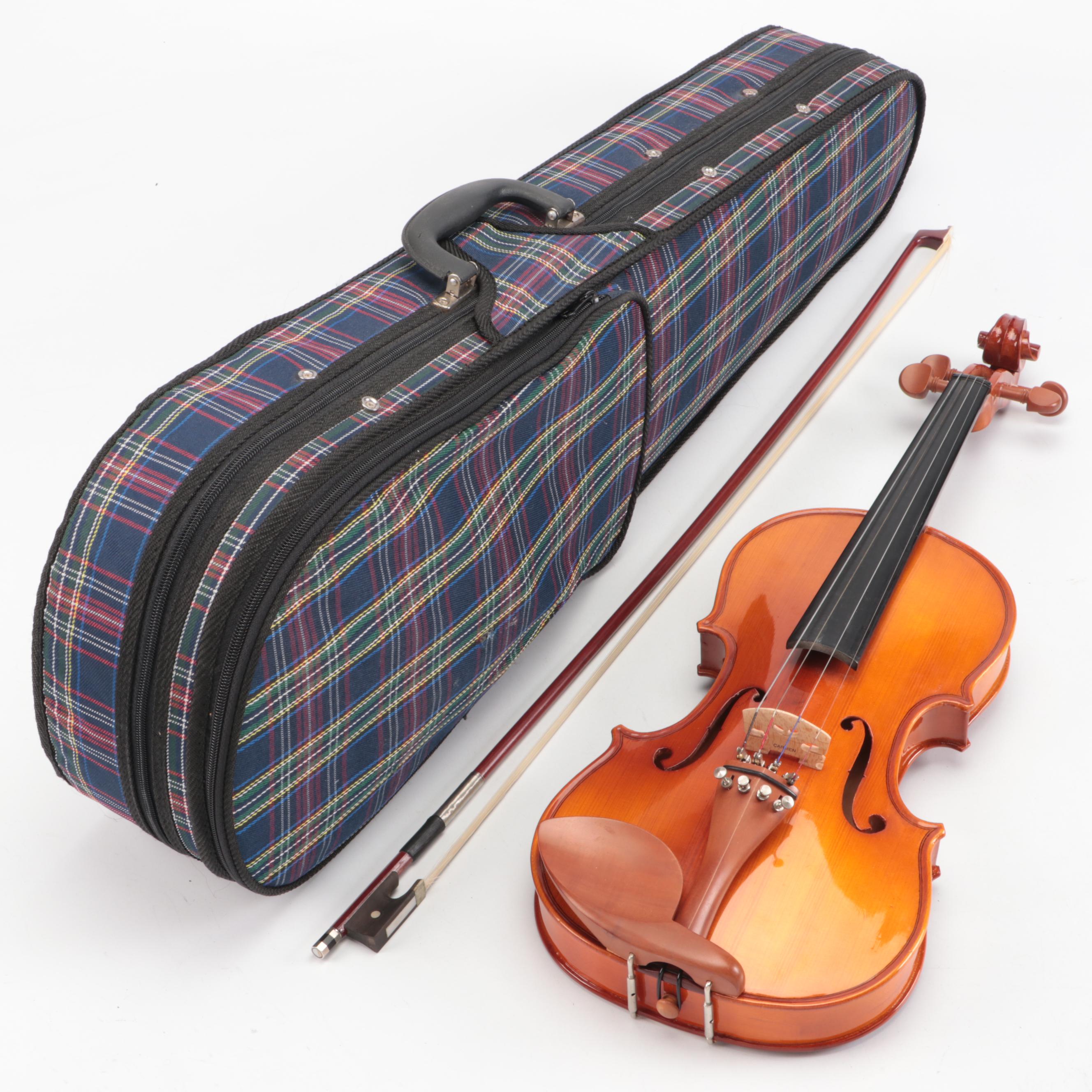 Toyama TS-4/4 Violin and Bow with Plaid Covered Hard Case