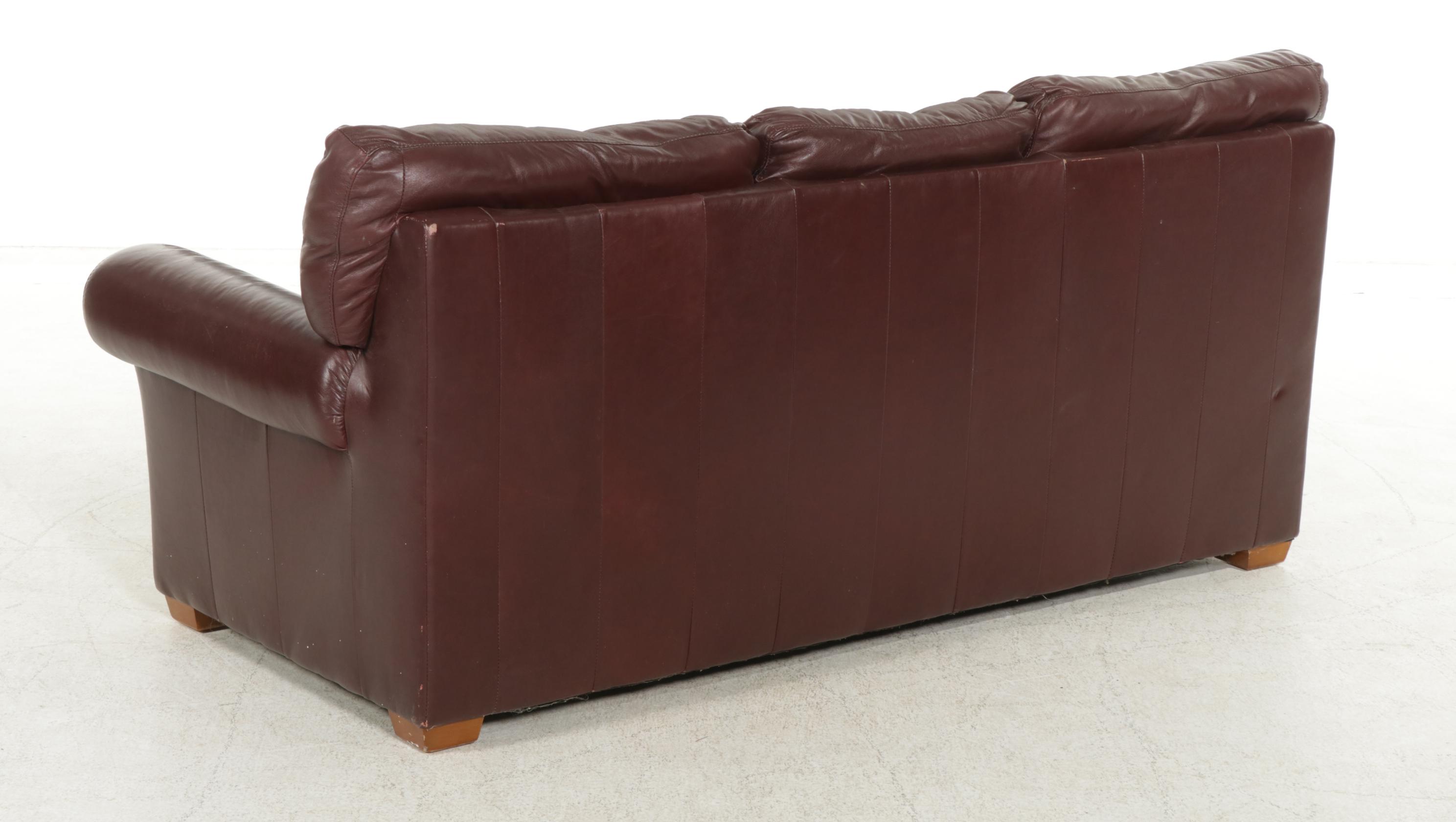 Chateau d'Ax Italian Leather Upholstered Sofa, Armchair, and Ottoman, 2001