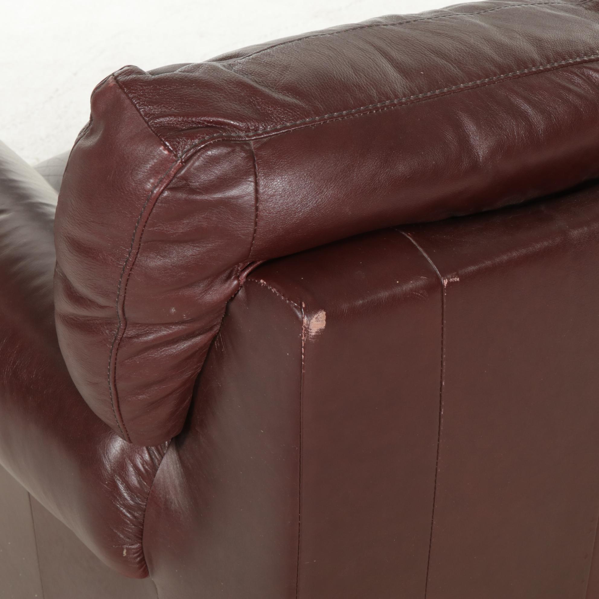 Chateau d'Ax Italian Leather Upholstered Sofa, Armchair, and Ottoman, 2001