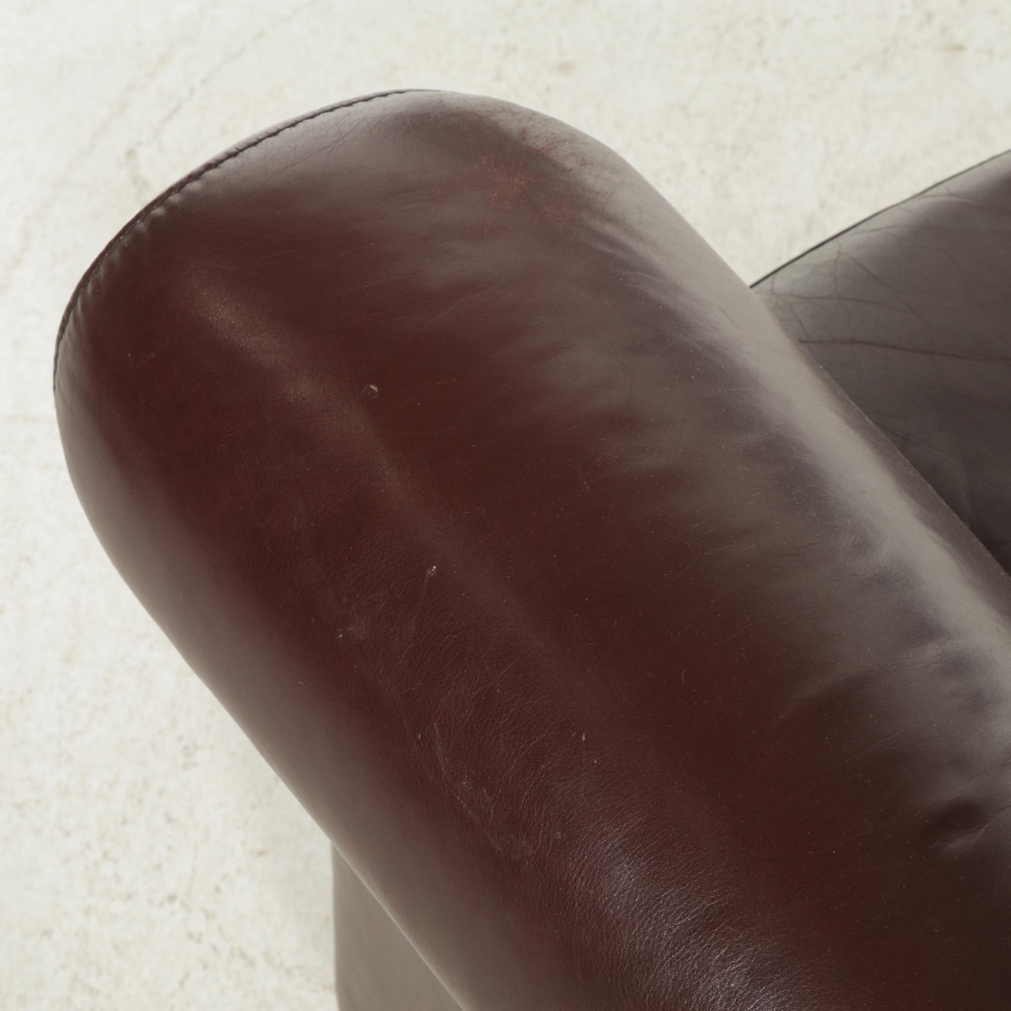 Chateau d'Ax Italian Leather Upholstered Sofa, Armchair, and Ottoman, 2001