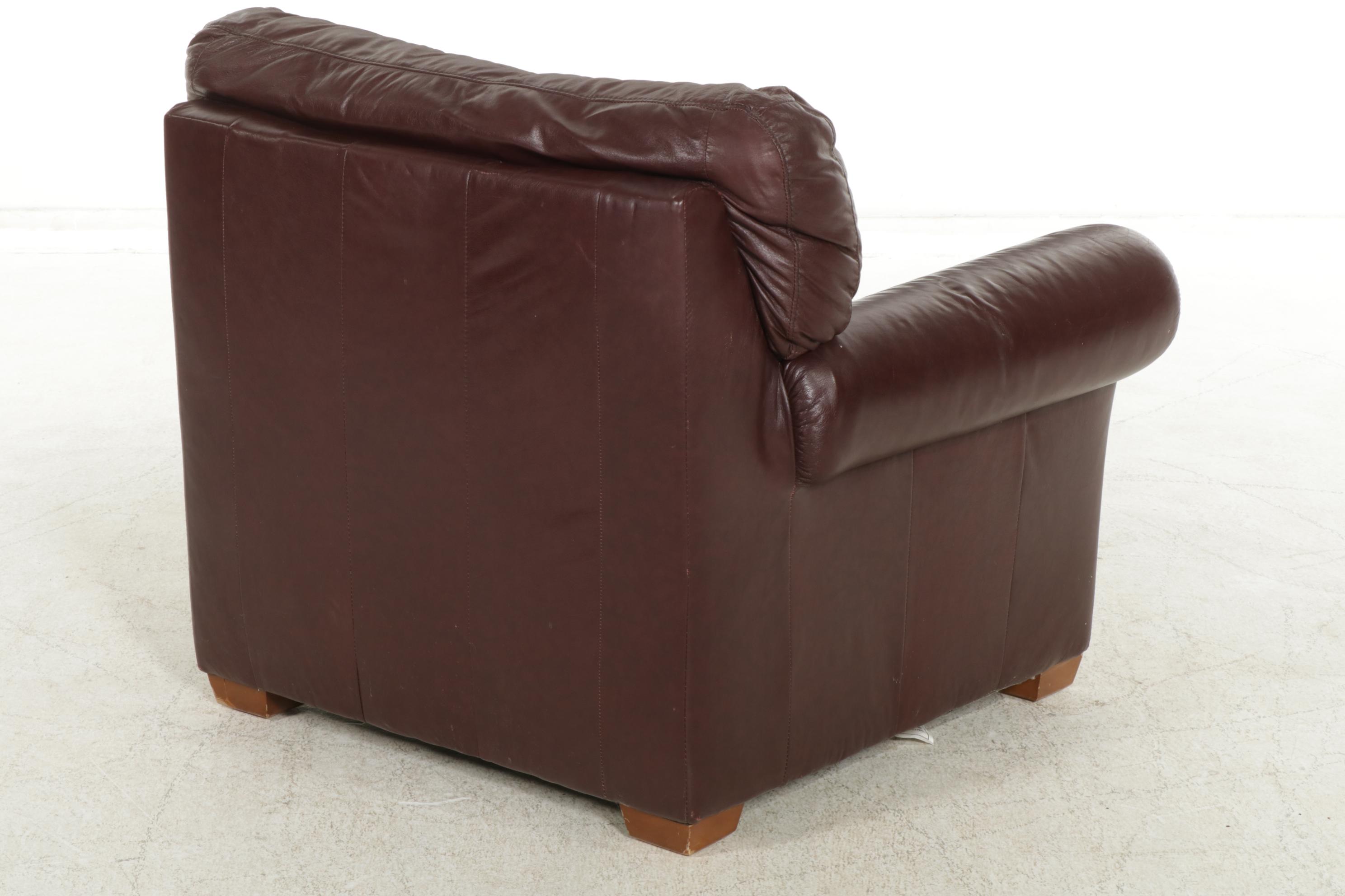 Chateau d'Ax Italian Leather Upholstered Sofa, Armchair, and Ottoman, 2001
