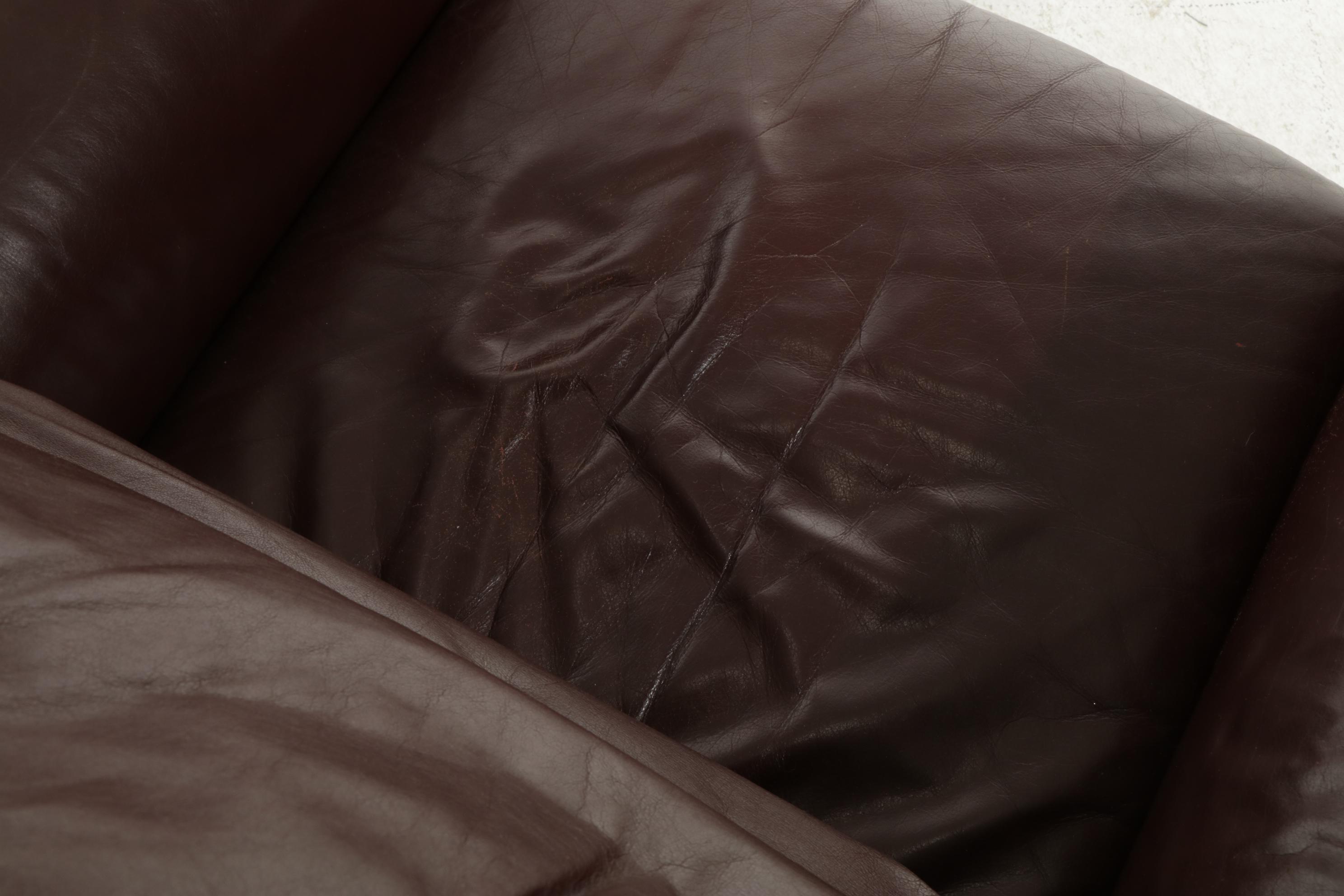 Chateau d'Ax Italian Leather Upholstered Sofa, Armchair, and Ottoman, 2001