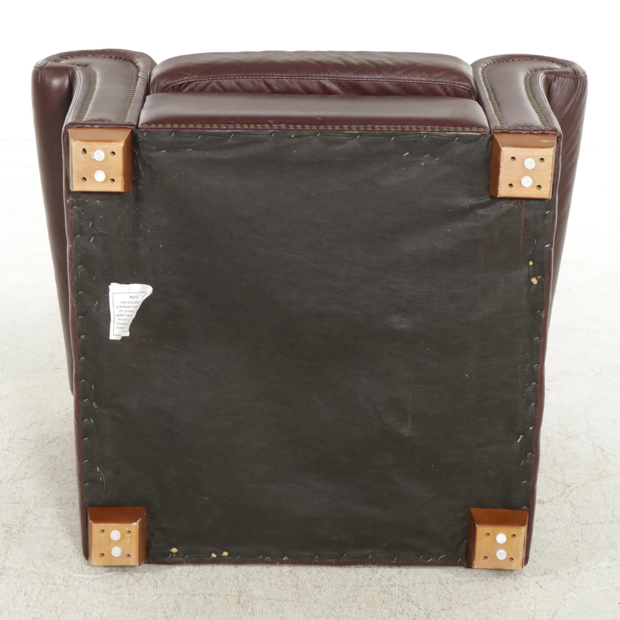 Chateau d'Ax Italian Leather Upholstered Sofa, Armchair, and Ottoman, 2001