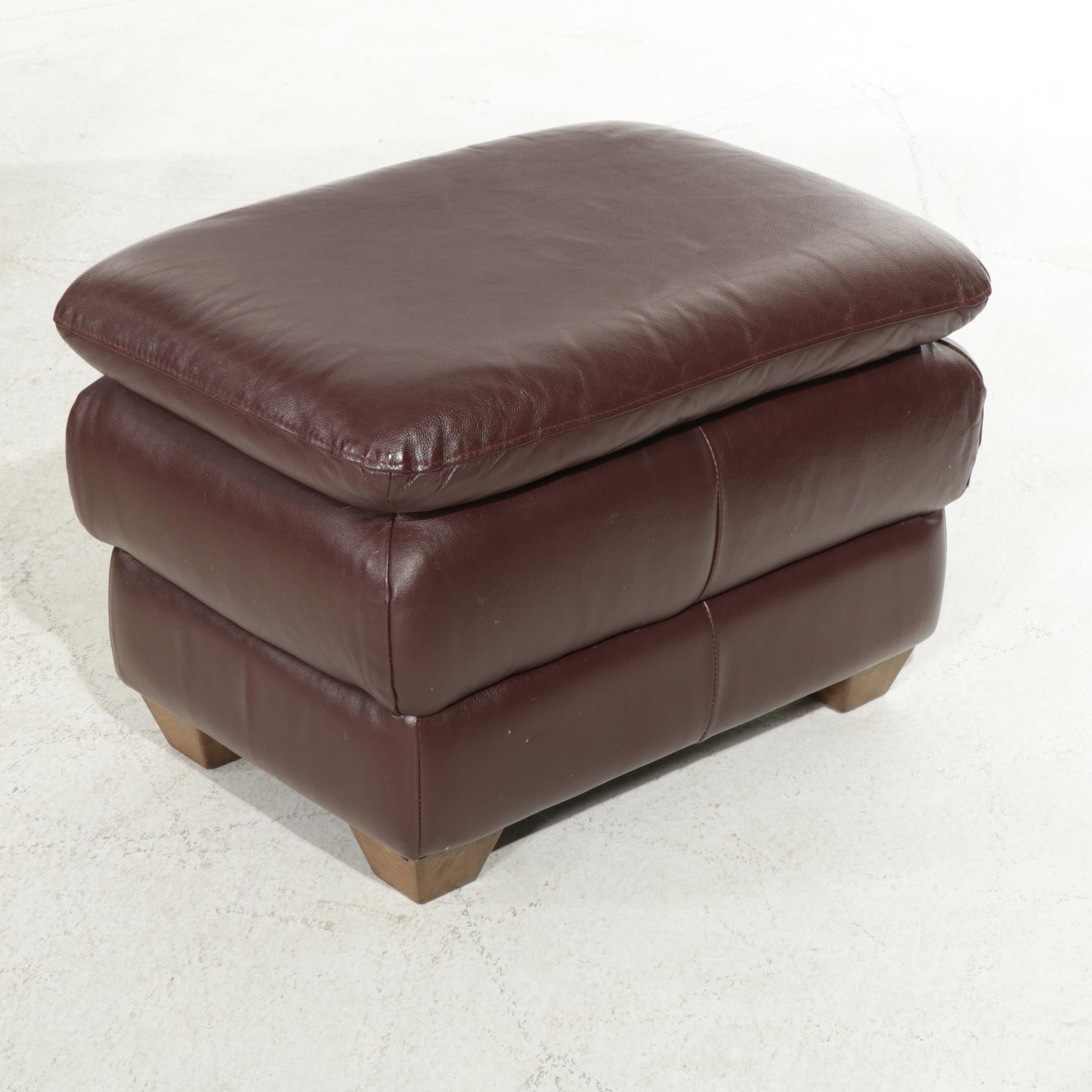 Chateau d'Ax Italian Leather Upholstered Sofa, Armchair, and Ottoman, 2001