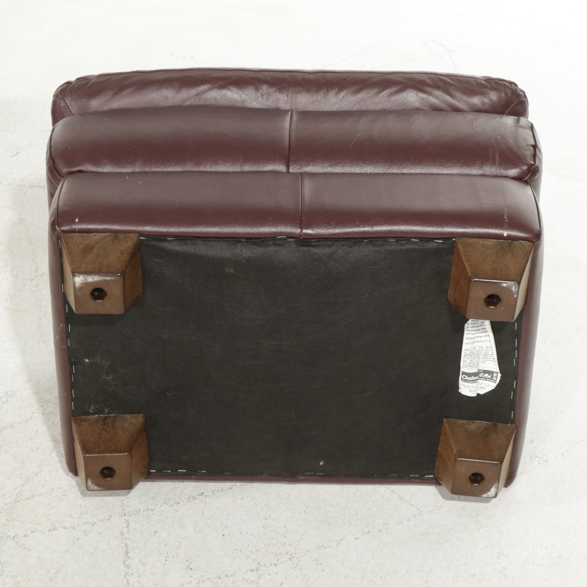 Chateau d'Ax Italian Leather Upholstered Sofa, Armchair, and Ottoman, 2001