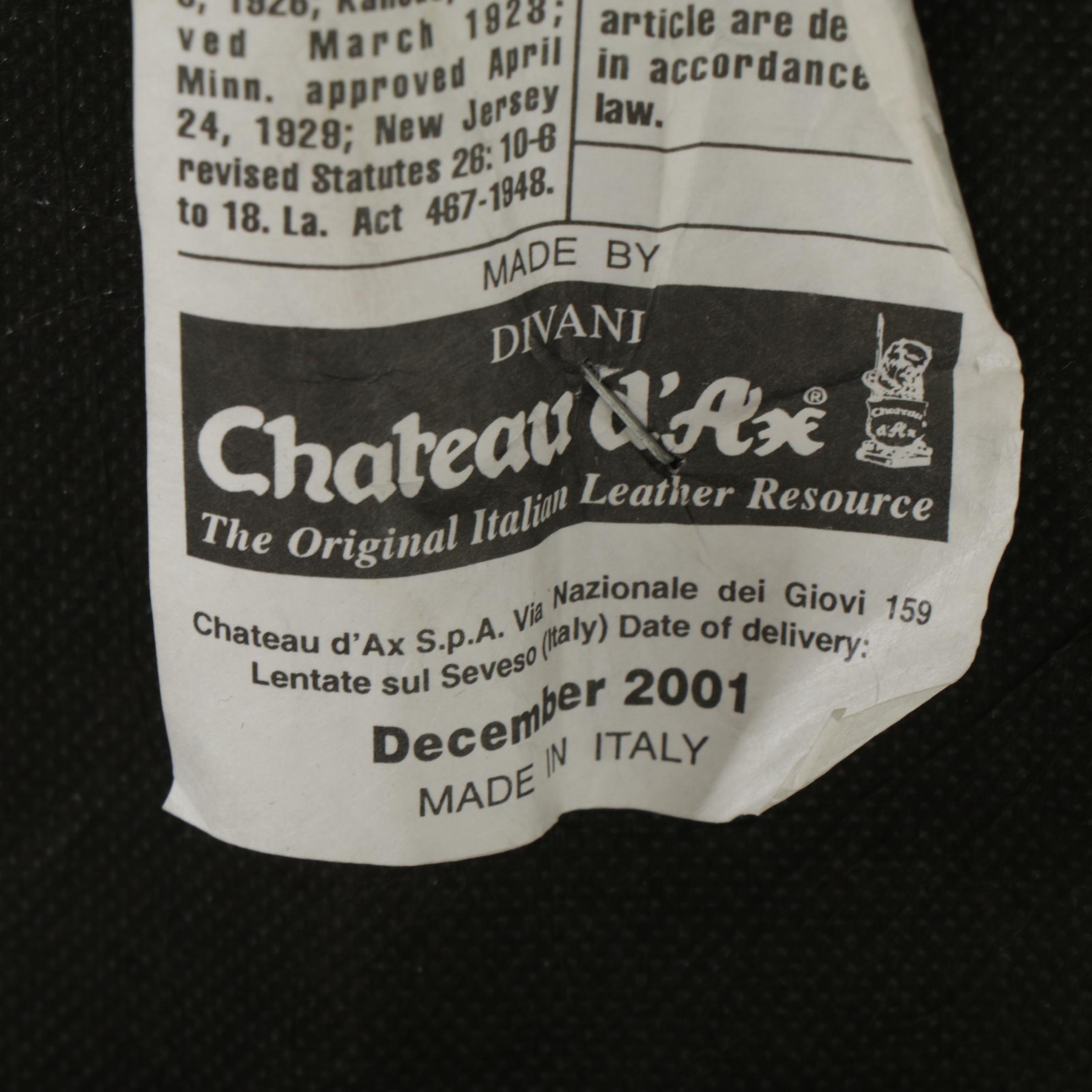 Chateau d'Ax Italian Leather Upholstered Sofa, Armchair, and Ottoman, 2001