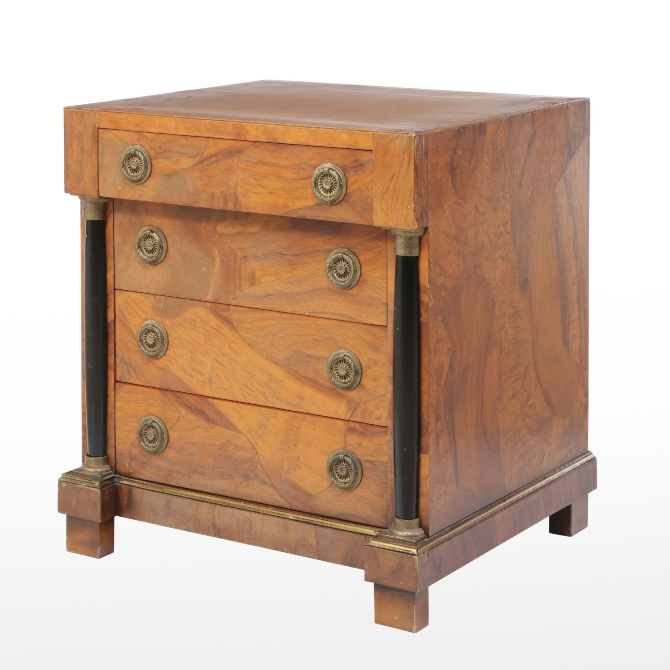 Empire Style Burl Wood Four-Drawer Chest, 20th Century