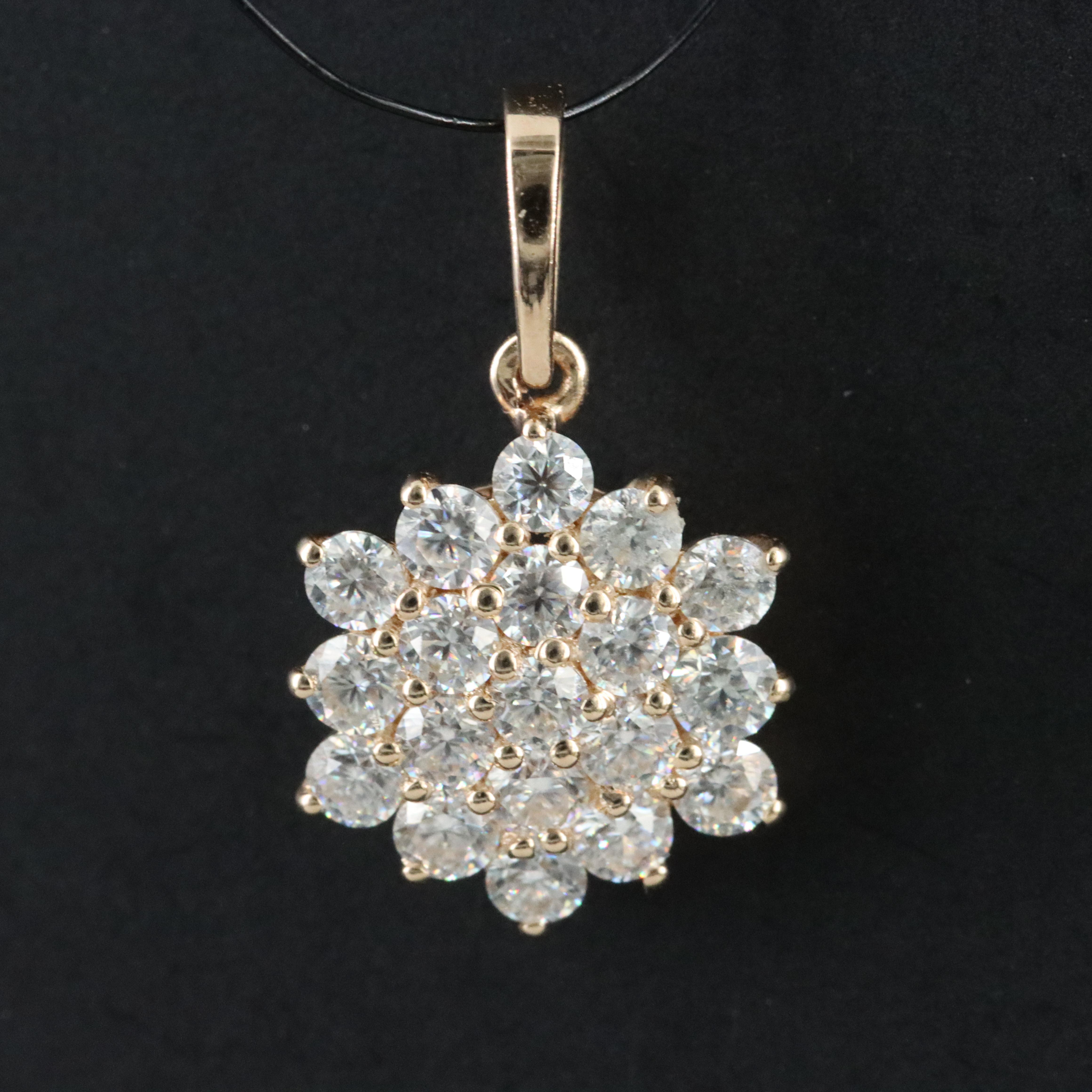 14K Moissanite Cluster Pendant