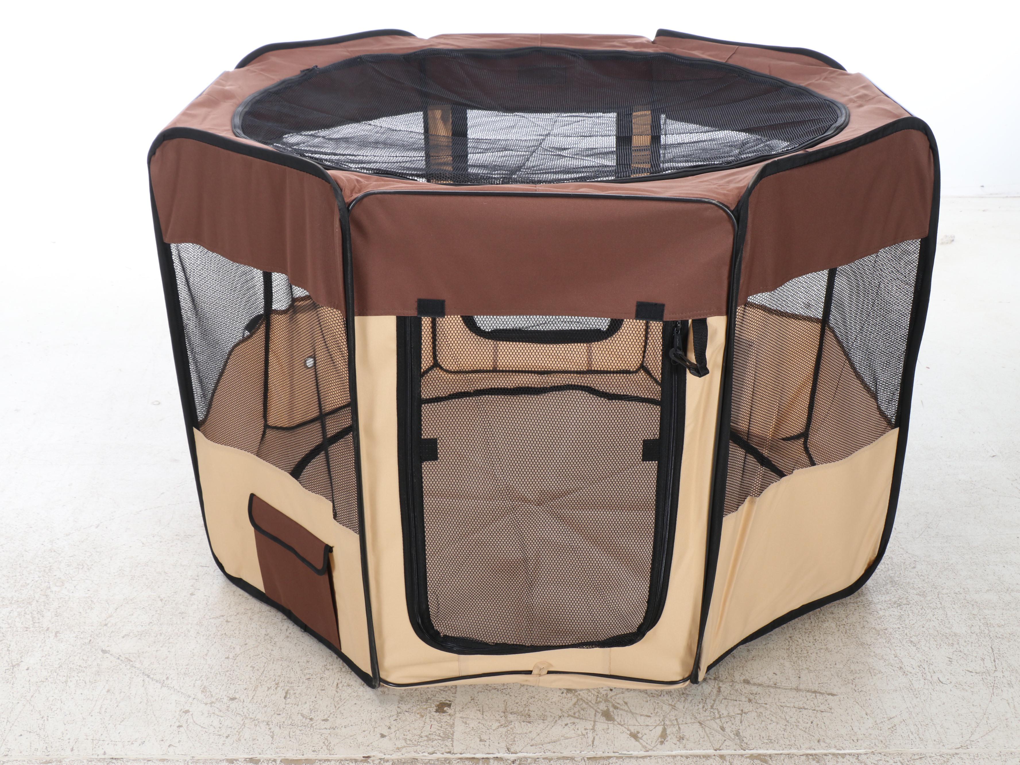 EliteField Two-Door Soft-Sided Pet Playpen in Brown and Beige