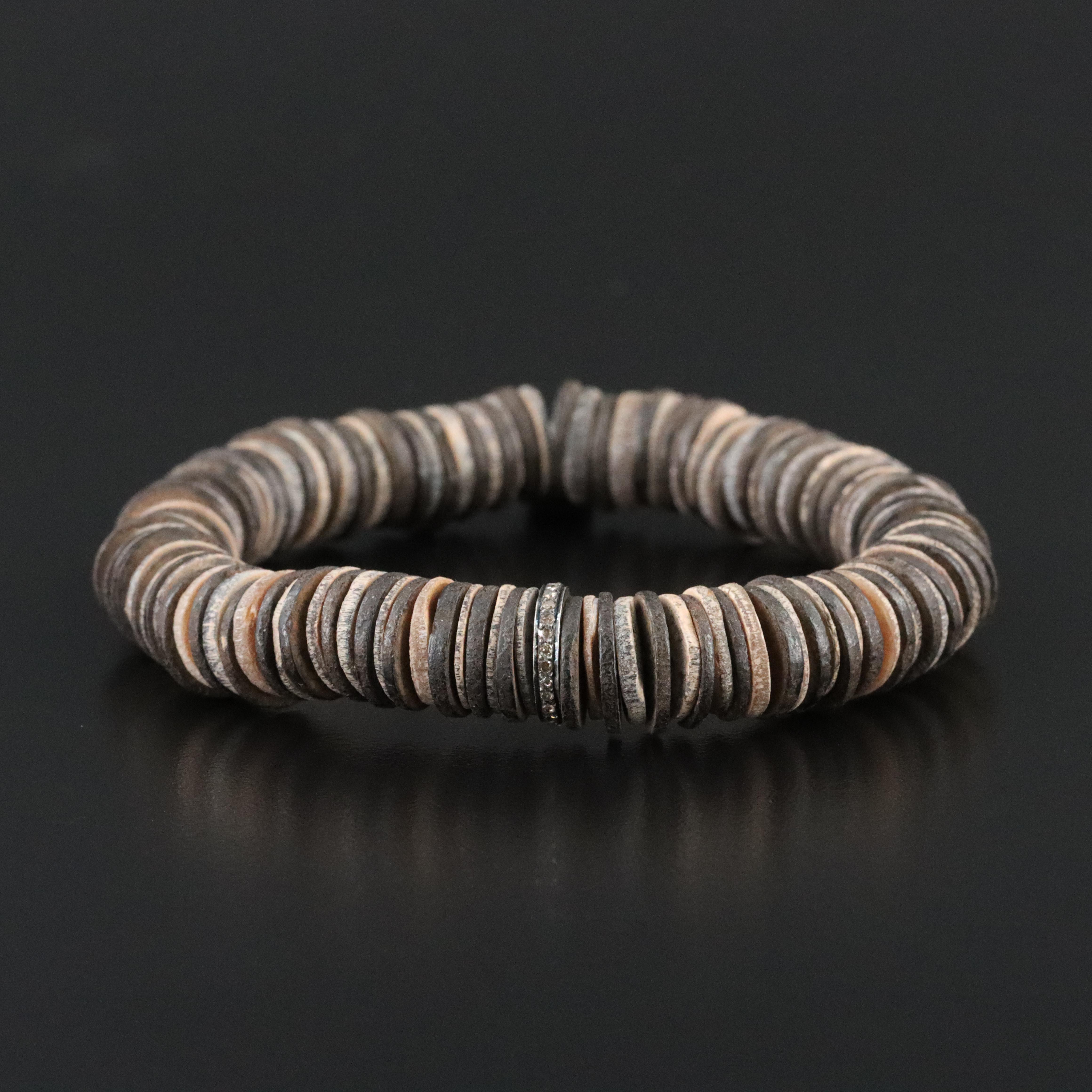 Sheryl Lowe Coconut Shell Bracelet with Sterling Diamond Accent