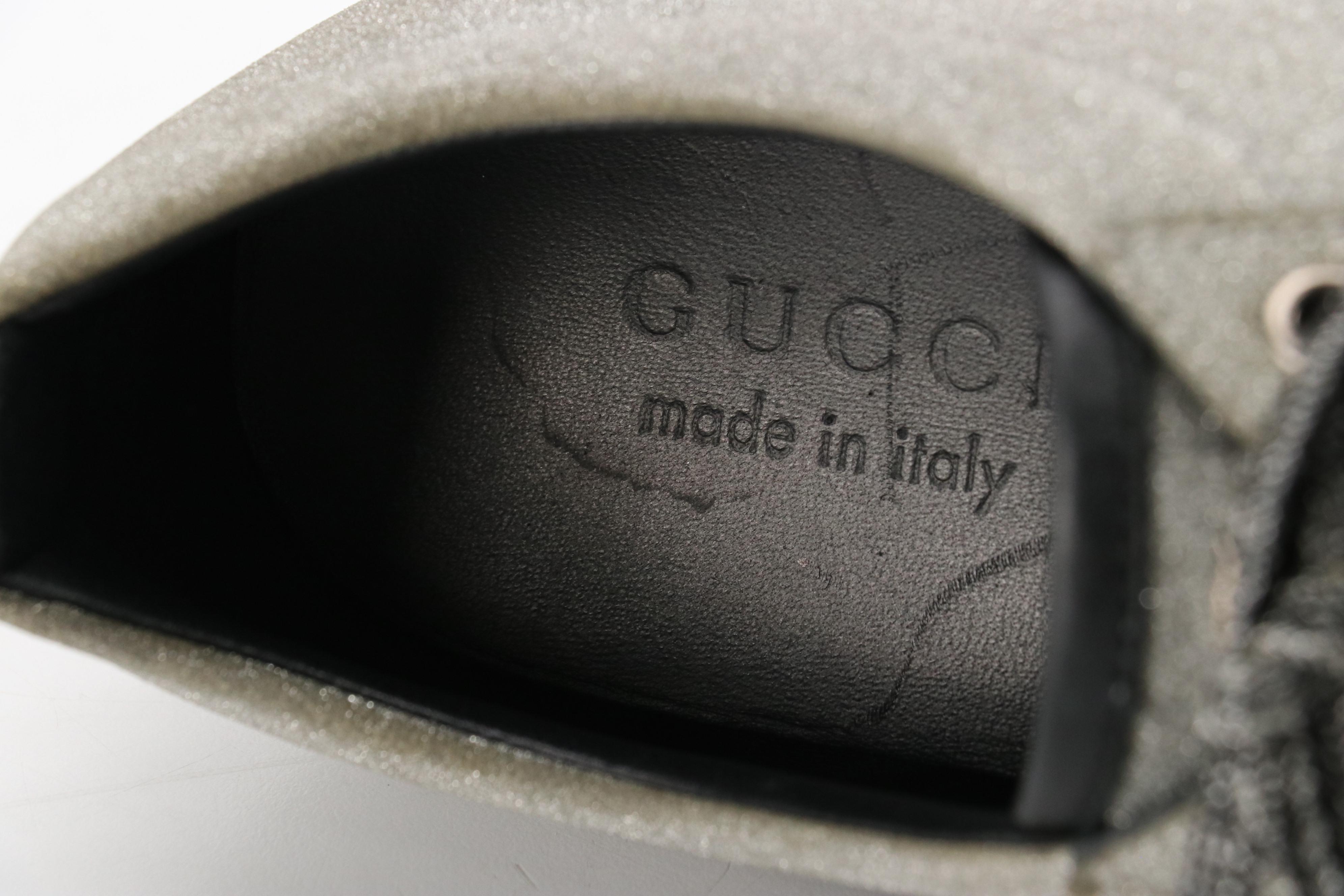 Gucci Studded Sylvie Web Stripe Glitter and Leather Lace-Up Sneakers