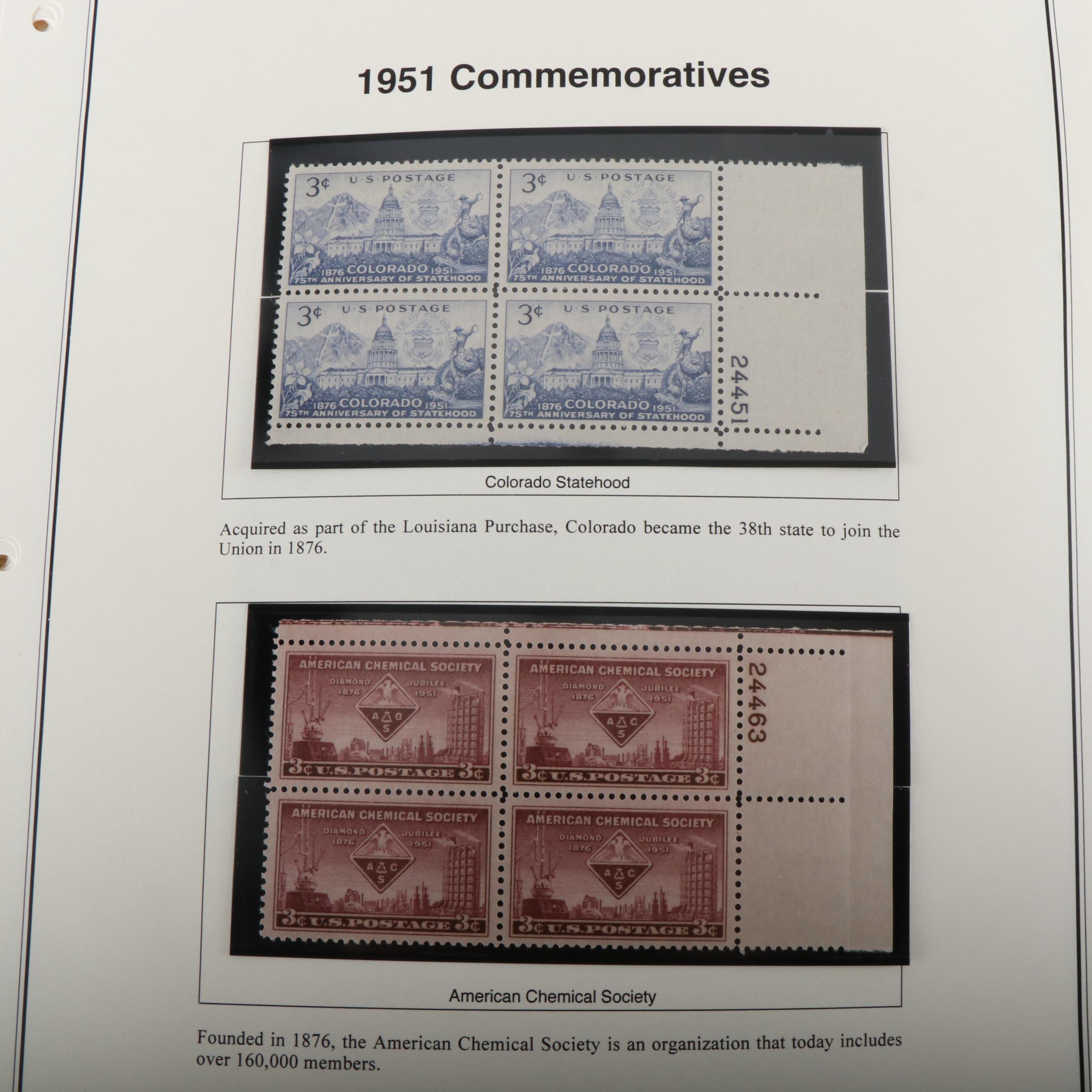 Four Albums of U.S. and World Postage Stamps, Vintage Plate Blocks