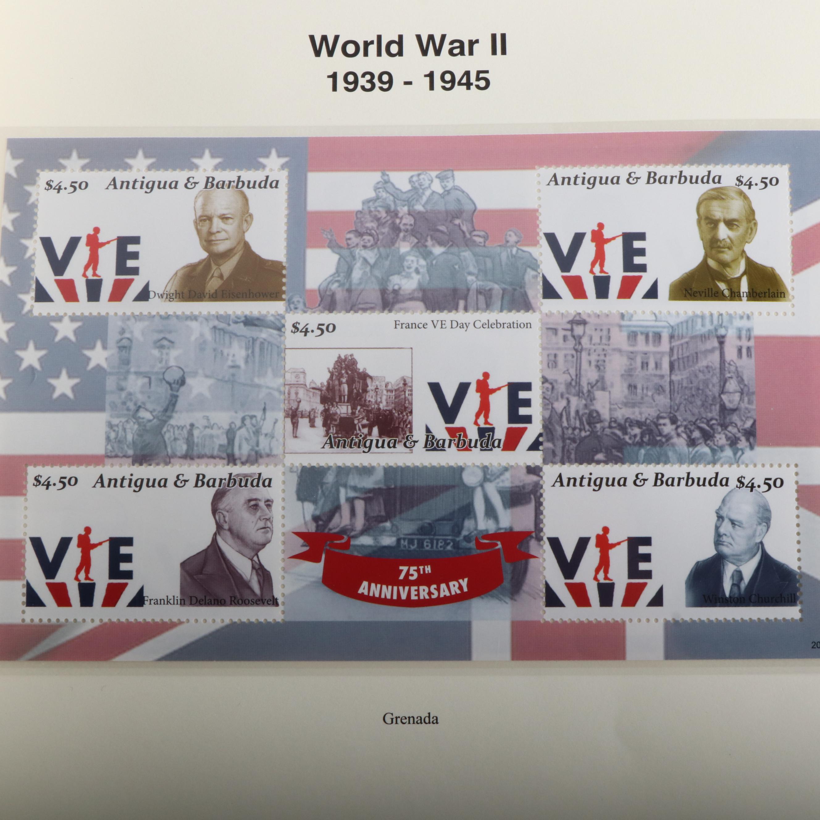 Four Albums of U.S. and World Postage Stamps, Vintage Plate Blocks