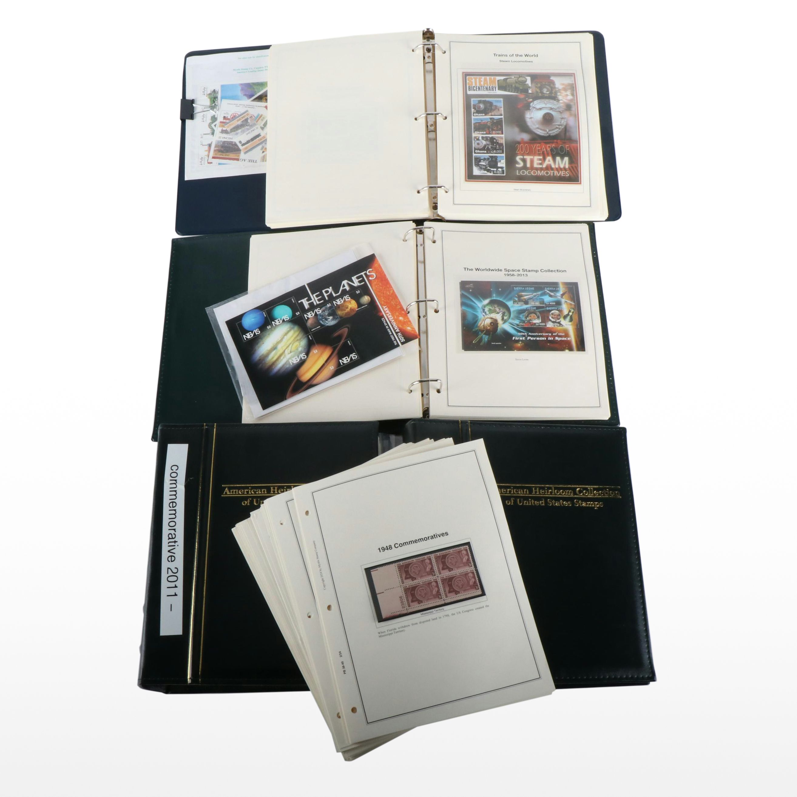 Four Albums of U.S. and World Postage Stamps, Vintage Plate Blocks