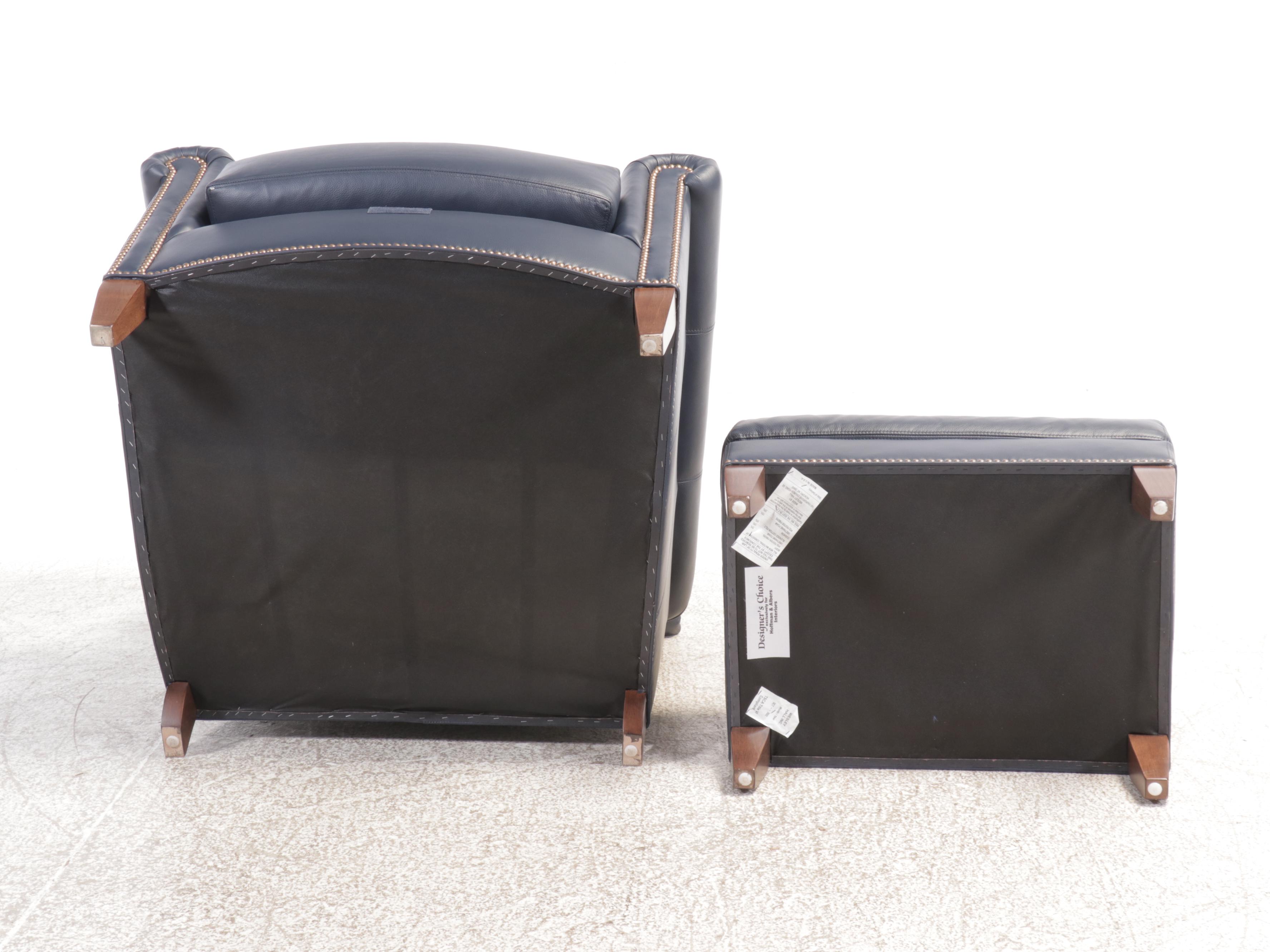 Designer's Choice Leather Upholstered Armchair and Ottoman with Nailhead Trim