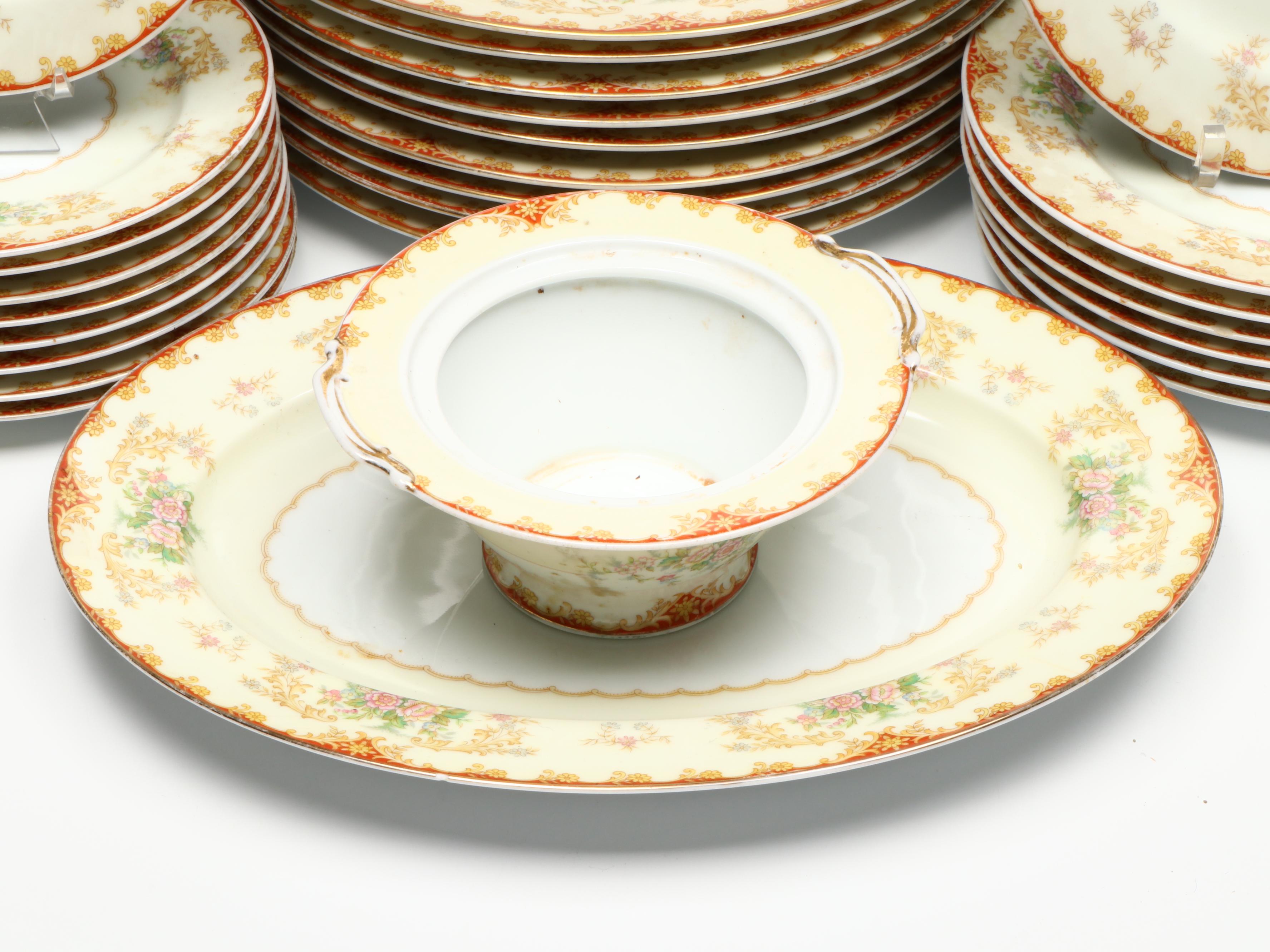 Noritake China "Cardinal"  Dinnerware and Serving Pieces, Mid to Late 20th C.