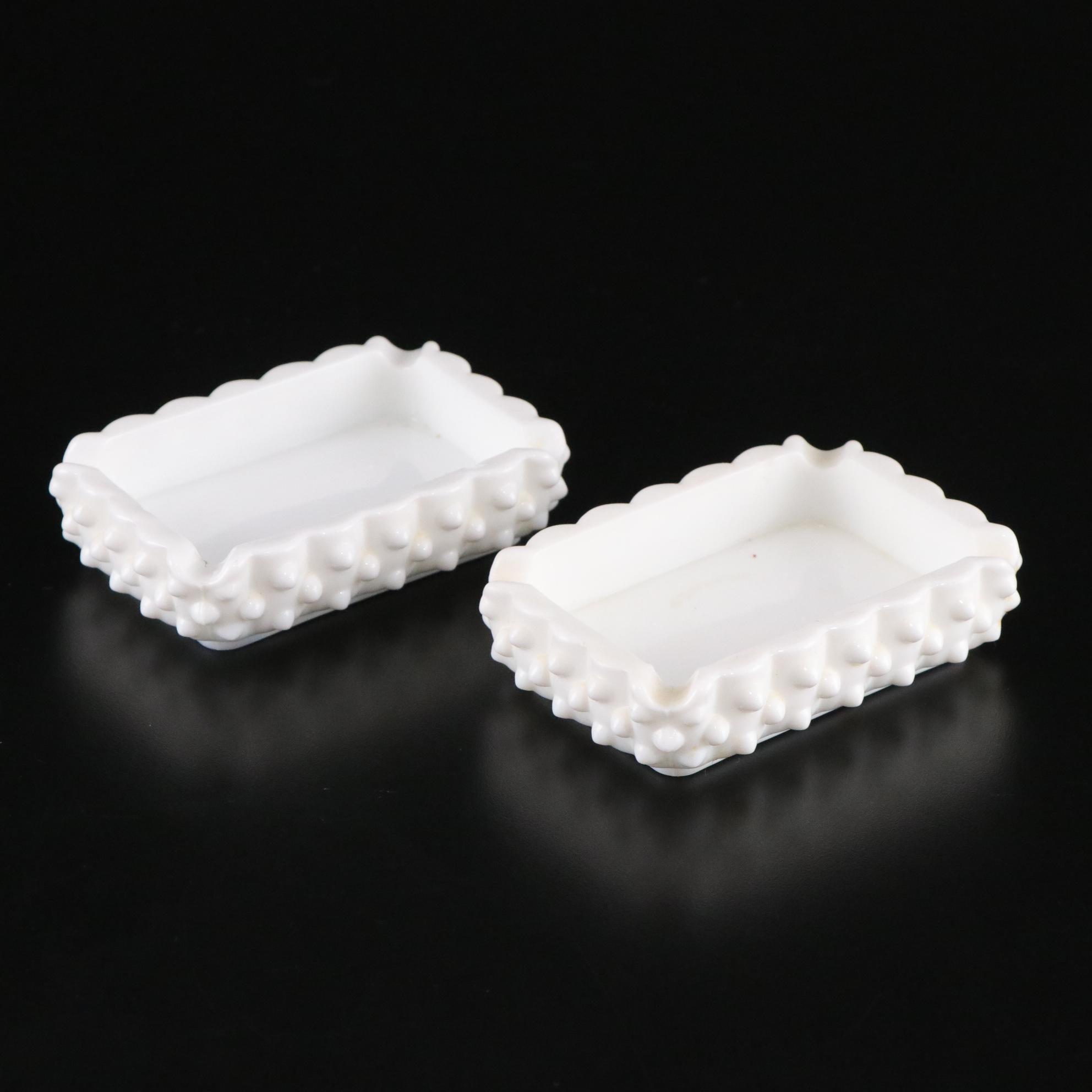 Fenton Hobnail Milk Glass Cigarette Holder, Lighter and Ashtrays