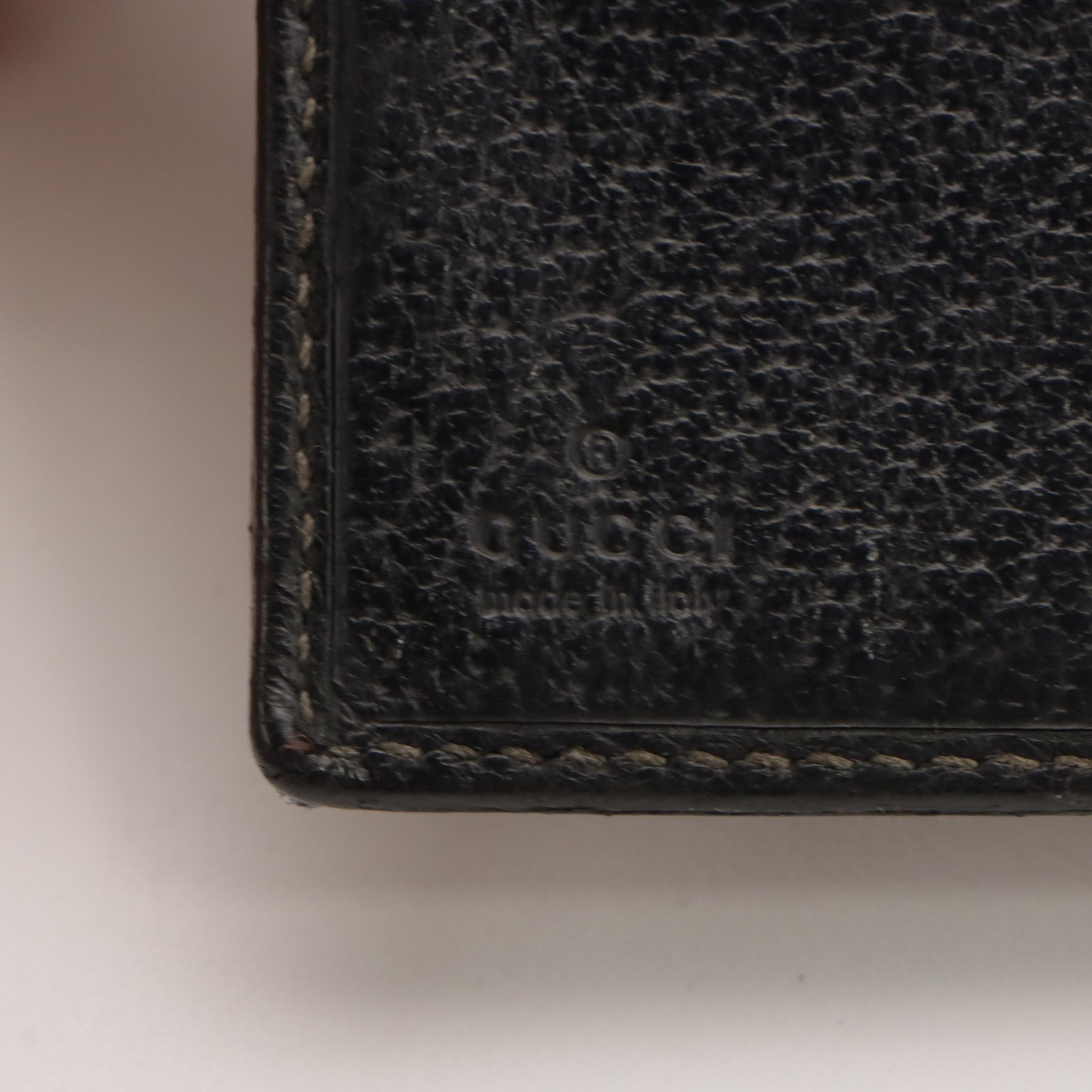 Gucci Navy Blue GG Canvas, Leather Trim and Web Stripe Bifold Compact Wallet