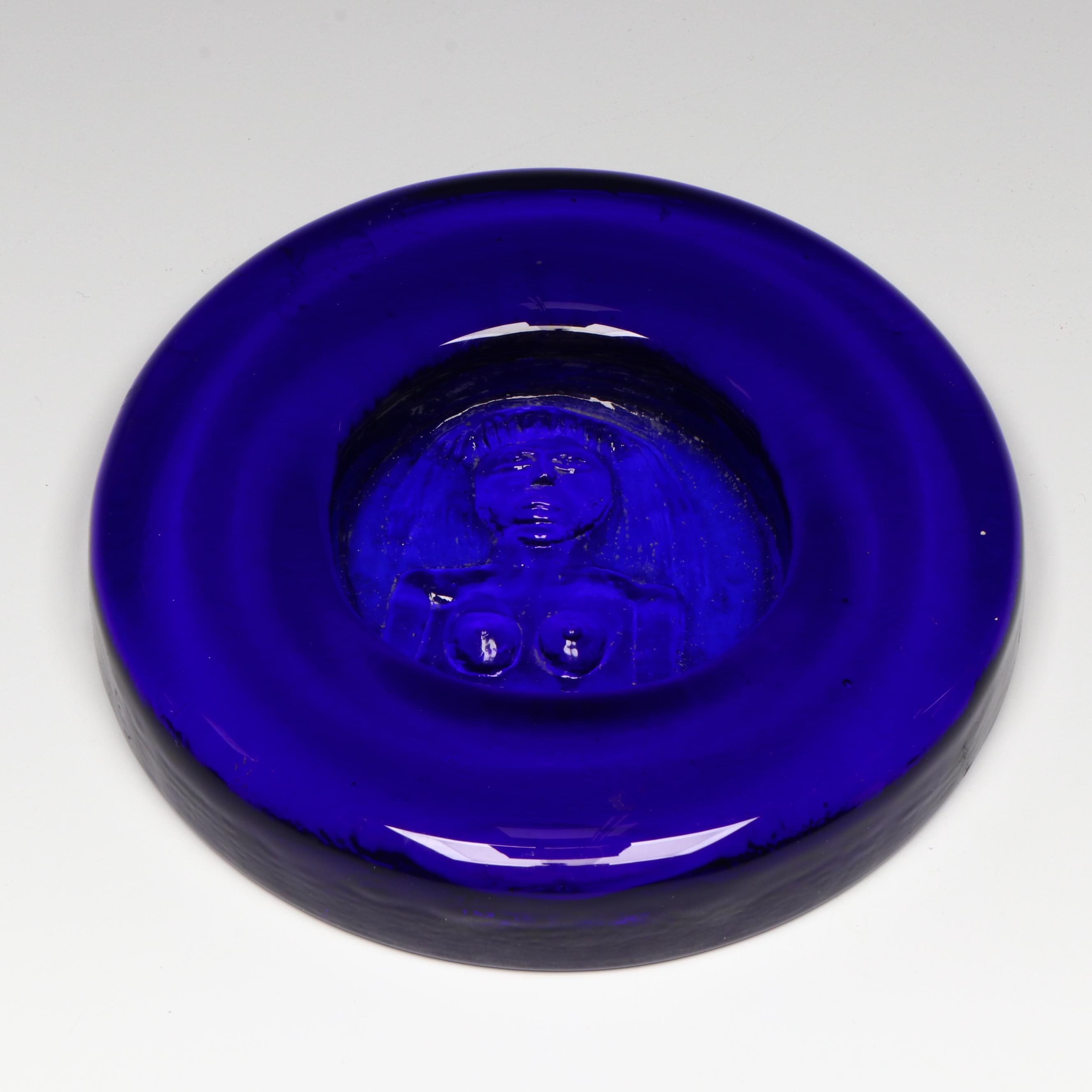Swedish Art Glass Blue Figural Dish, Attributed to Erik Höglund