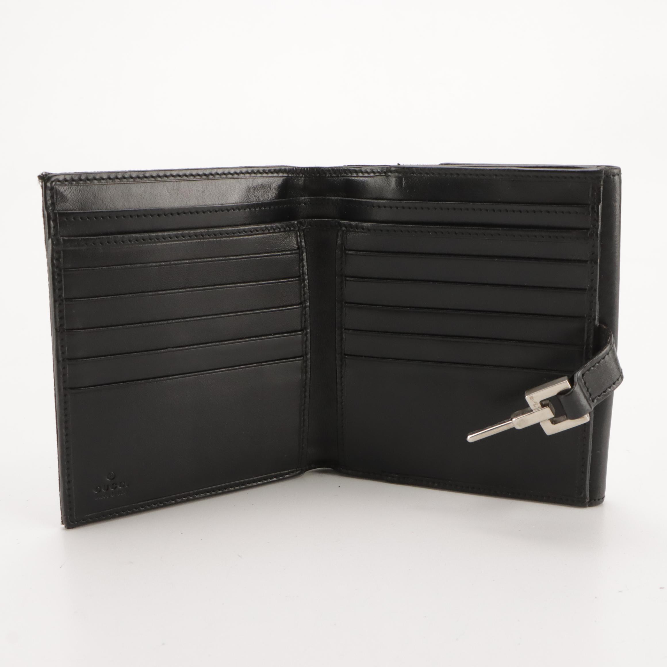 Gucci Jackie Bifold Wallet in Black GG Canvas and Black Leather