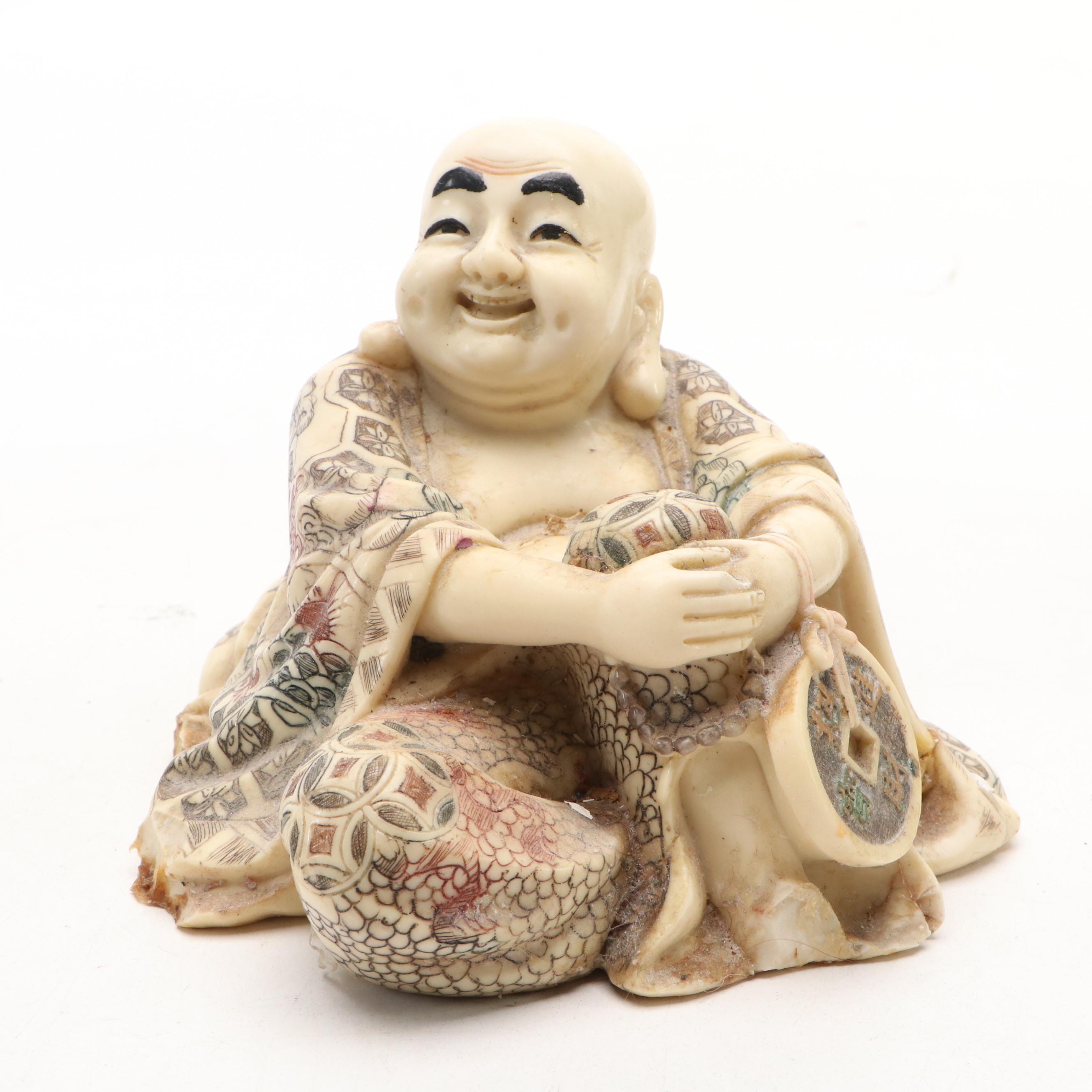 Buddha Statue with Cylindrical Character Vase and Banded Agate Turtle