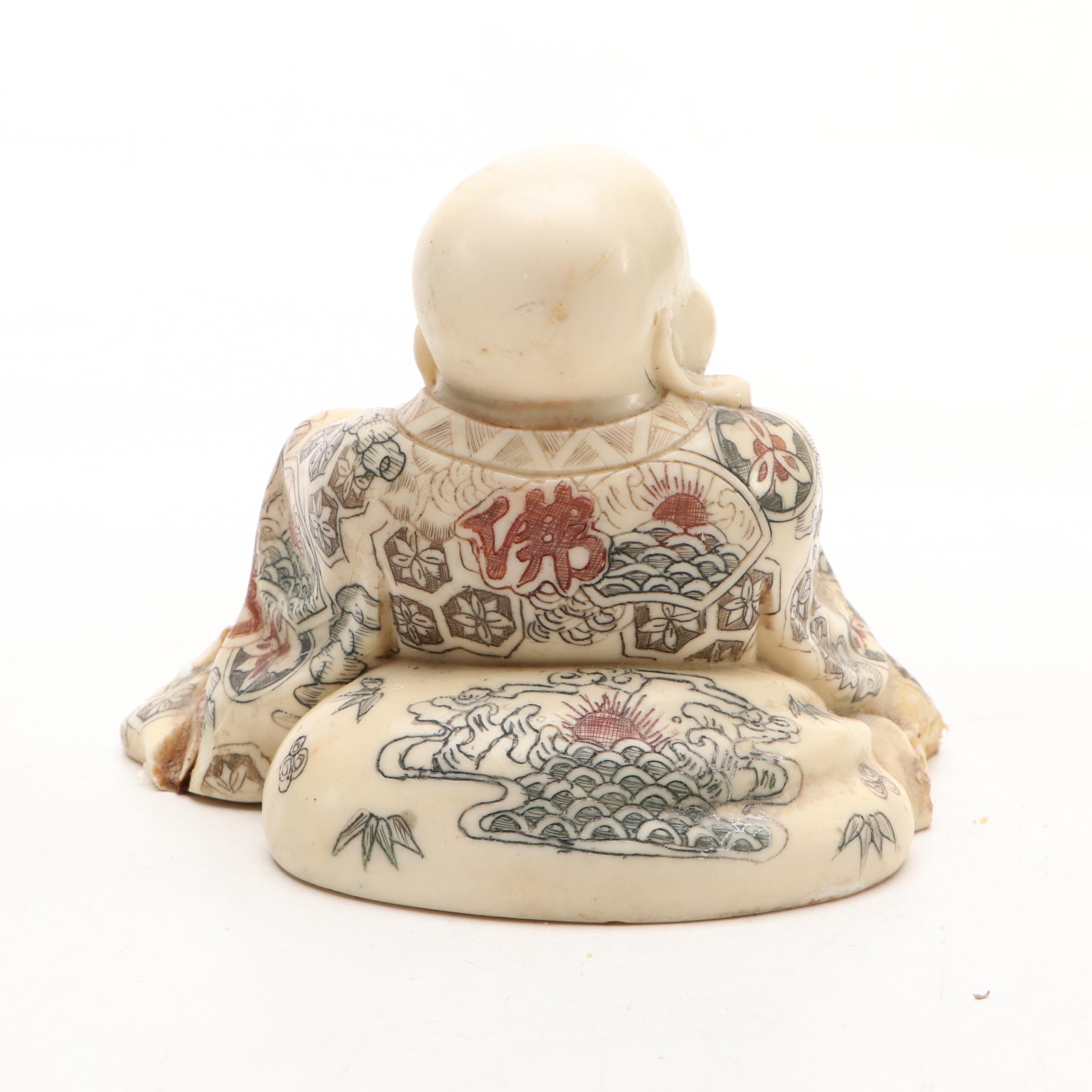 Buddha Statue with Cylindrical Character Vase and Banded Agate Turtle