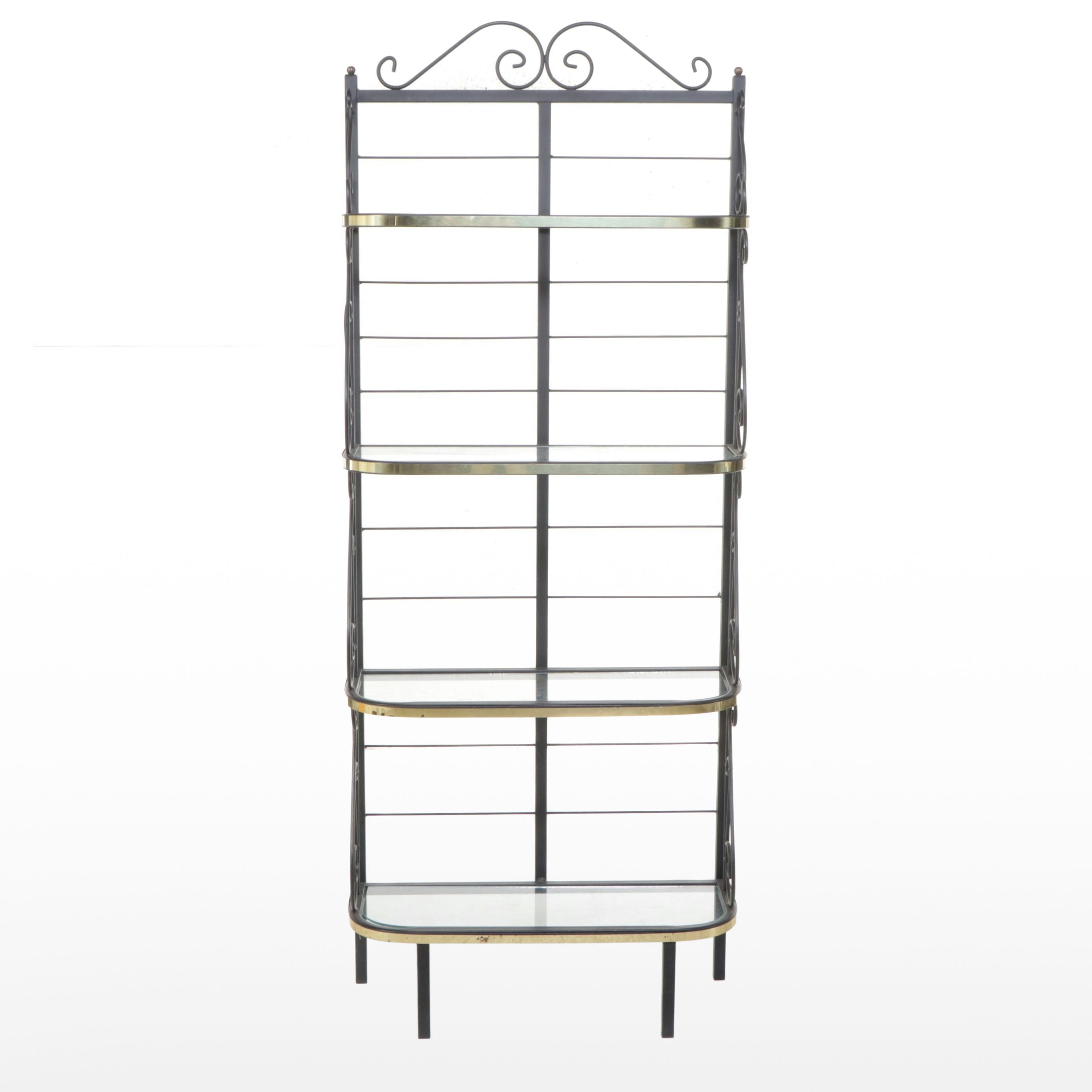 Wrought Metal Étagère with Glass Shelves