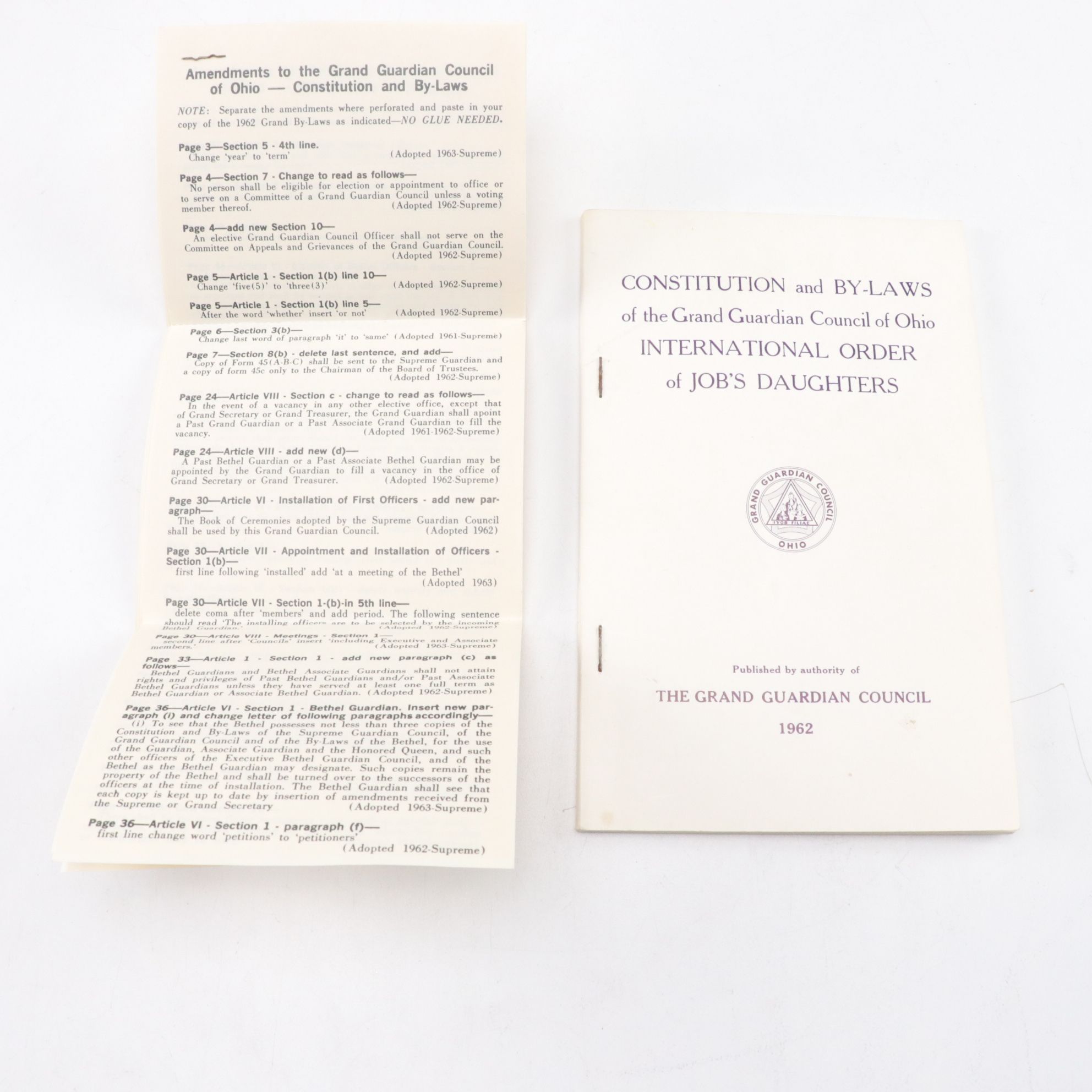 Job's Daughters Masonic Affiliated Ephemera, Gavel, and Decorative Plate