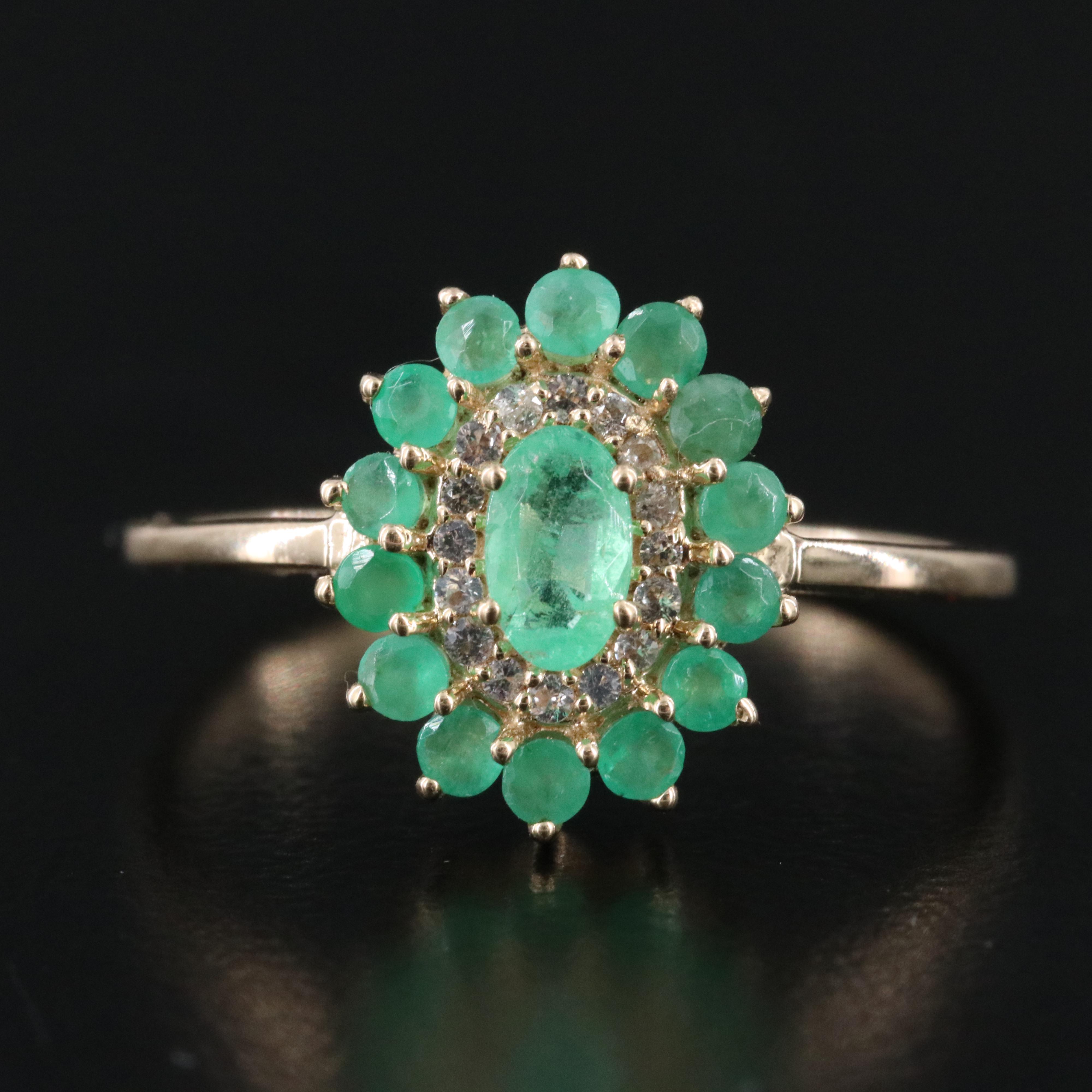 14K Emerald and White Sapphire Ring