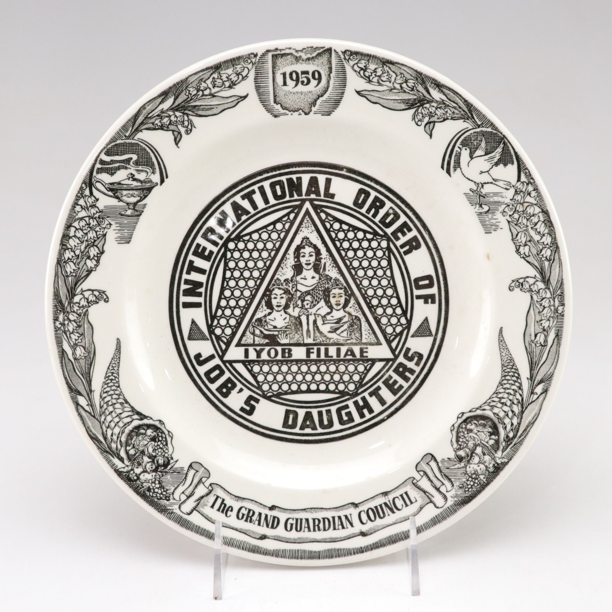 Job's Daughters Masonic Affiliated Ephemera, Gavel, and Decorative Plate