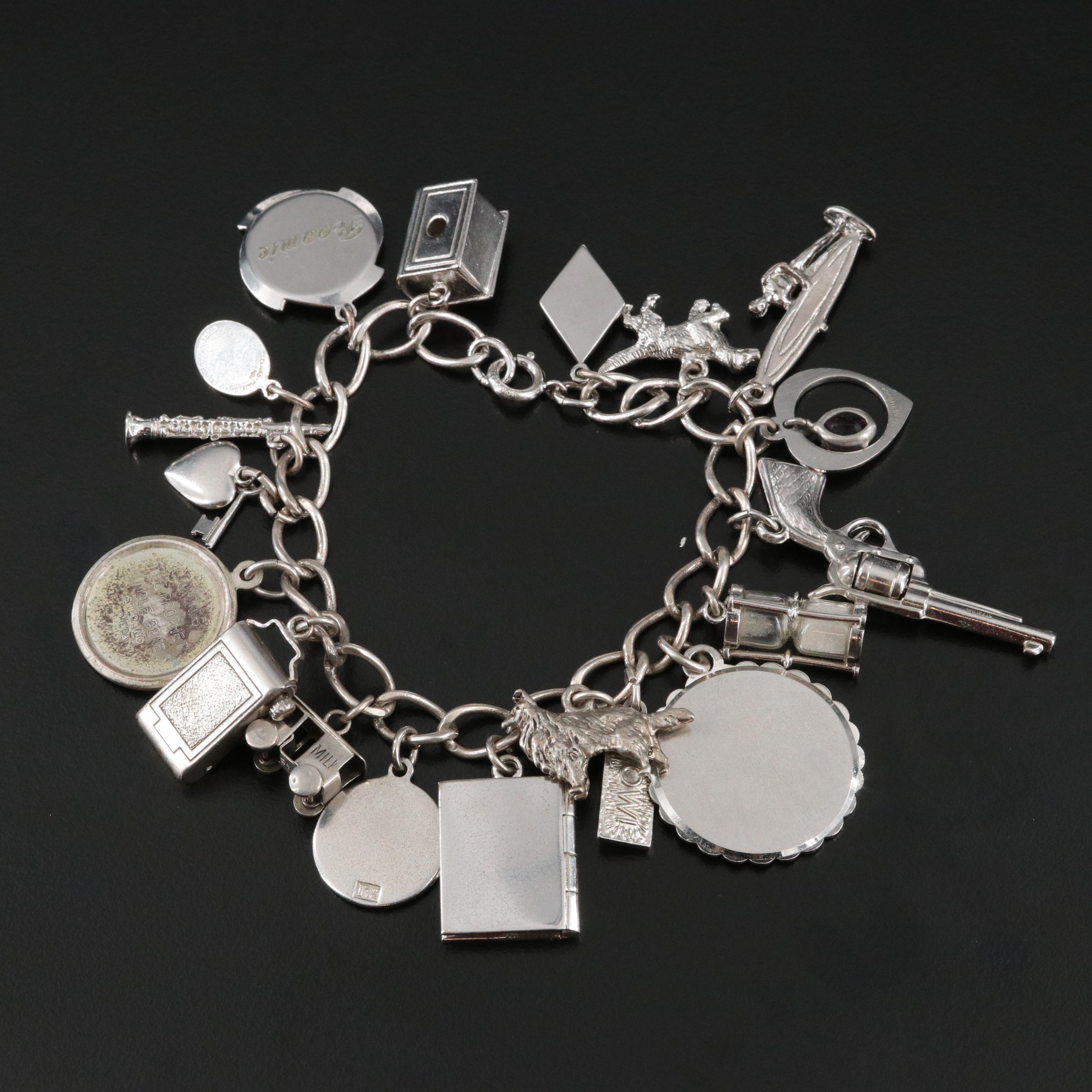 Vintage Sterling Charm Bracelet with Glass and Enamel Charms