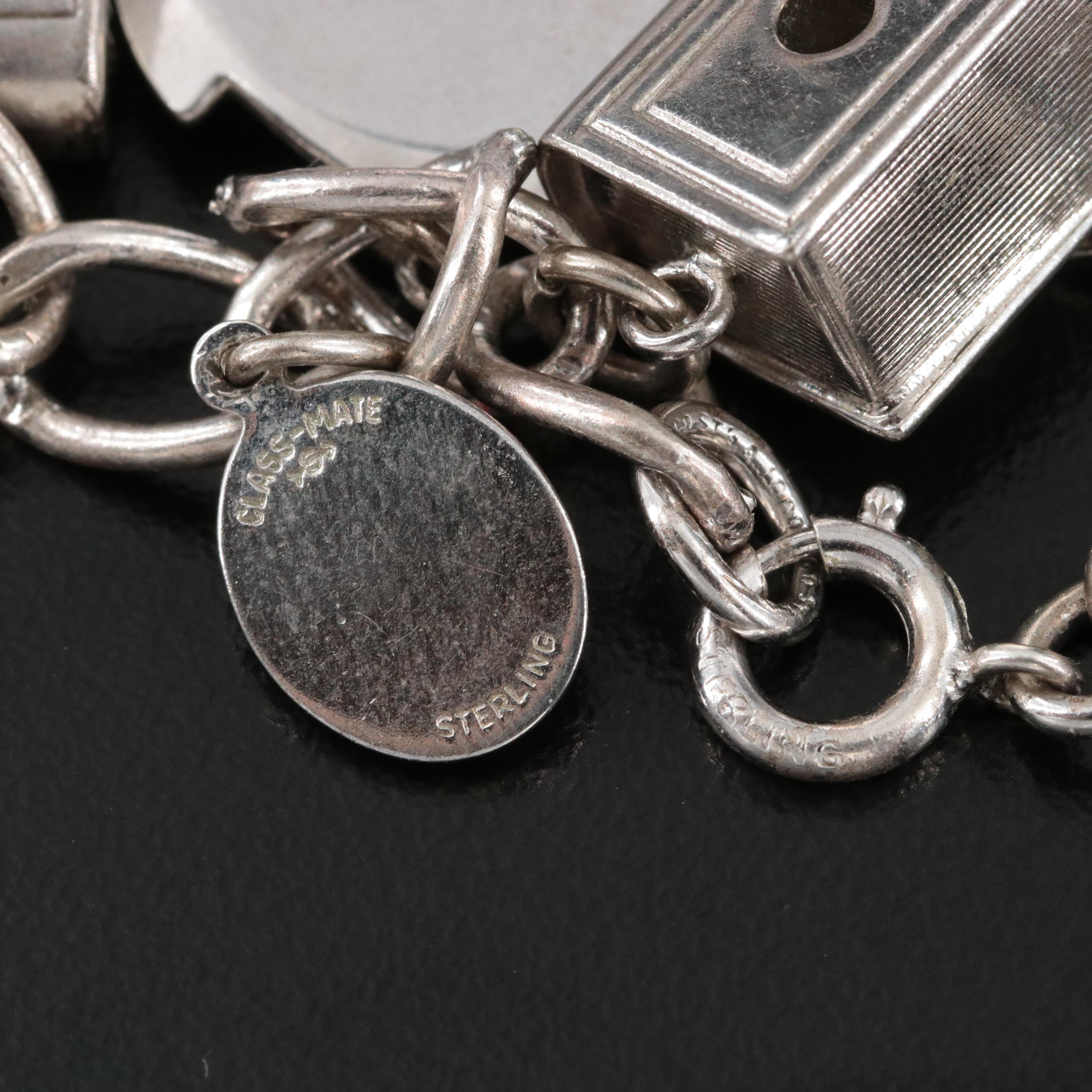 Vintage Sterling Charm Bracelet with Glass and Enamel Charms