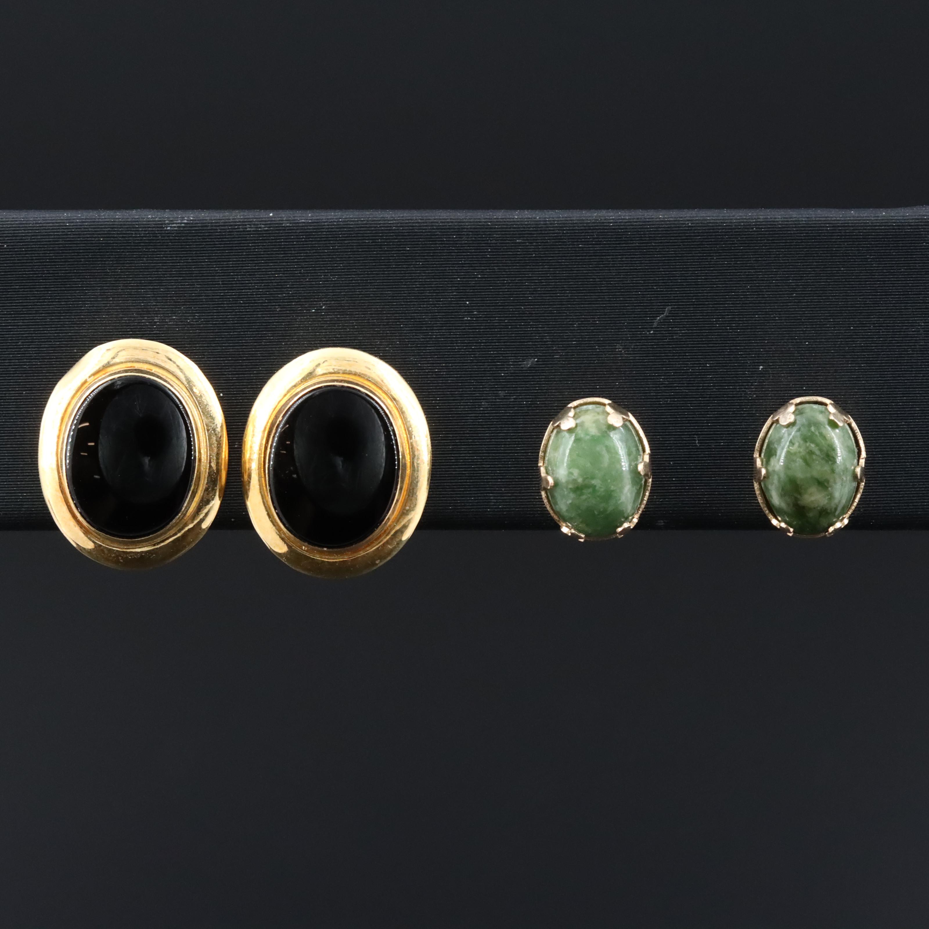 14K Black Onyx and Serpentine Earrings