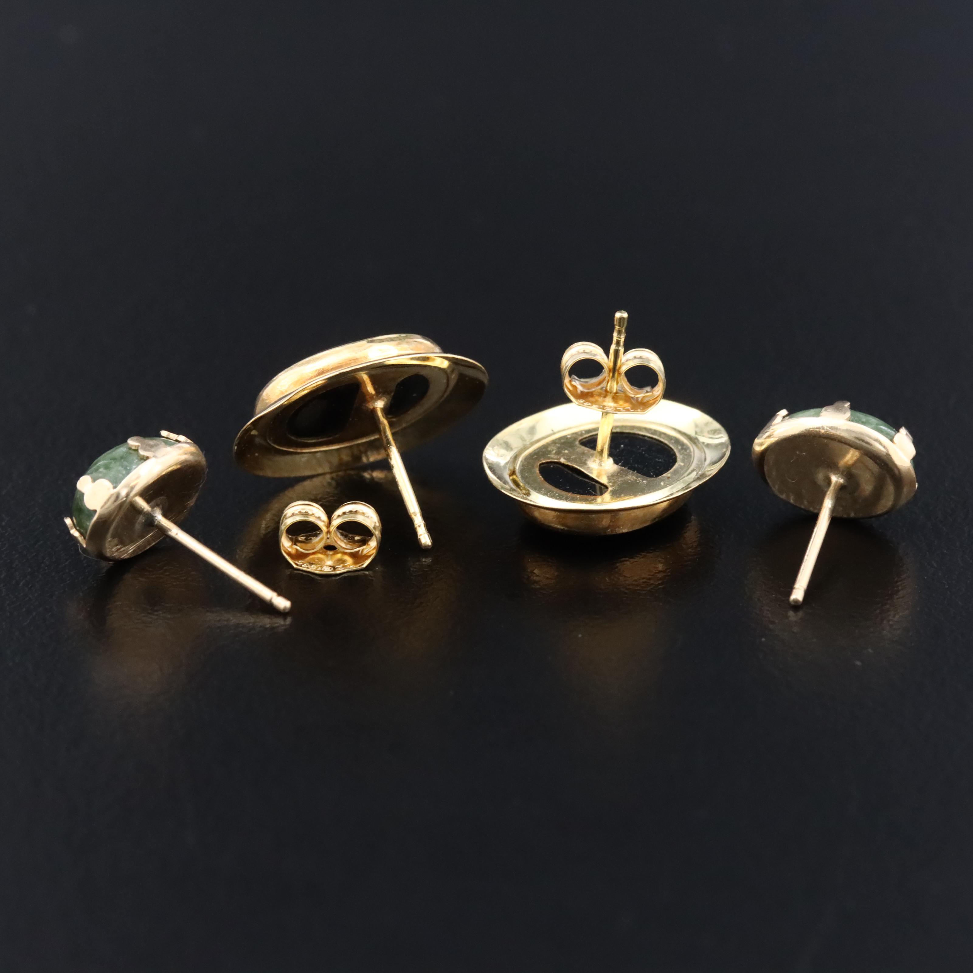 14K Black Onyx and Serpentine Earrings