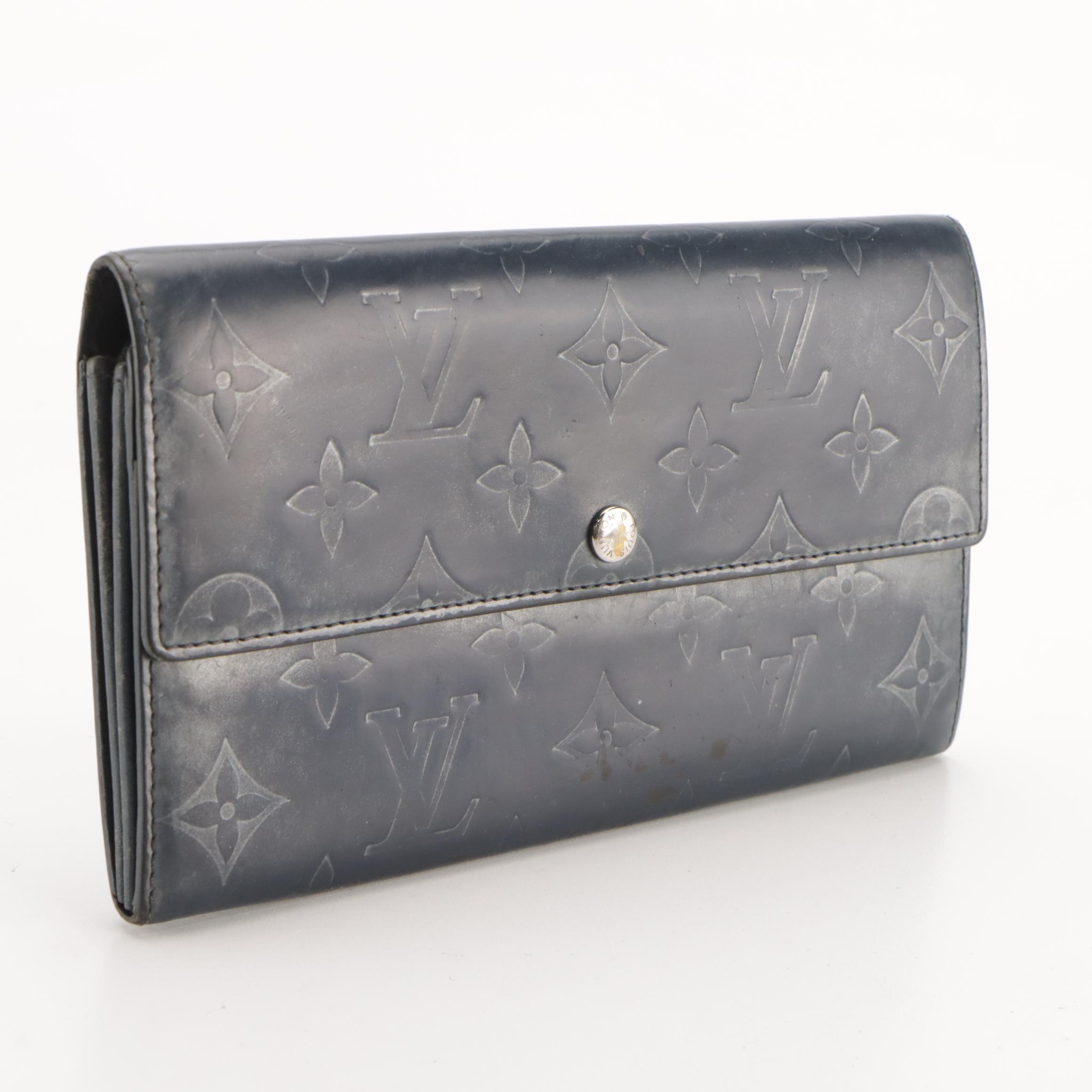 Louis Vuitton Pochette Porte-Monnaie Crédit in Blue Mat Monogram Vernis Leather