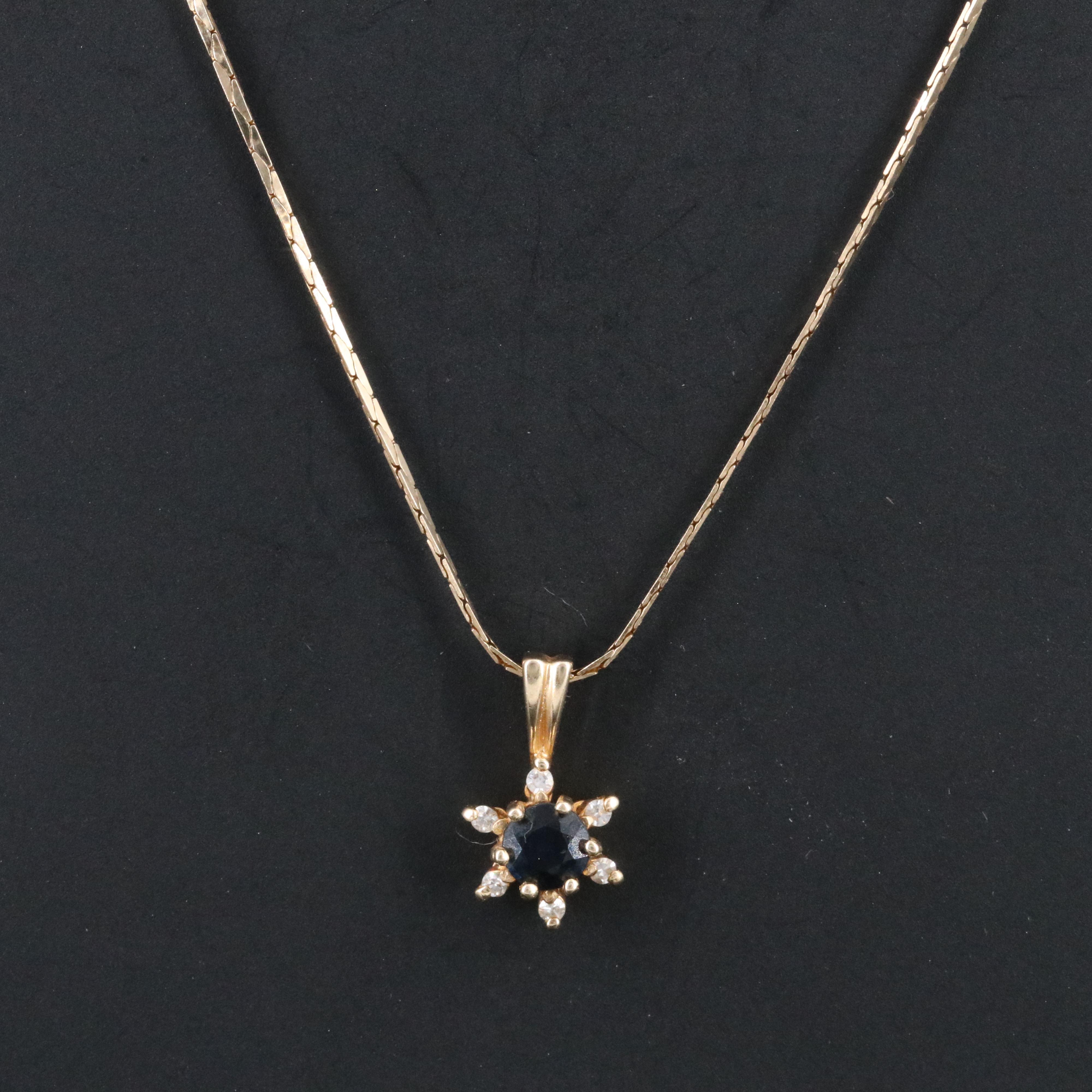 14K Sapphire and Diamond Pendant Necklace