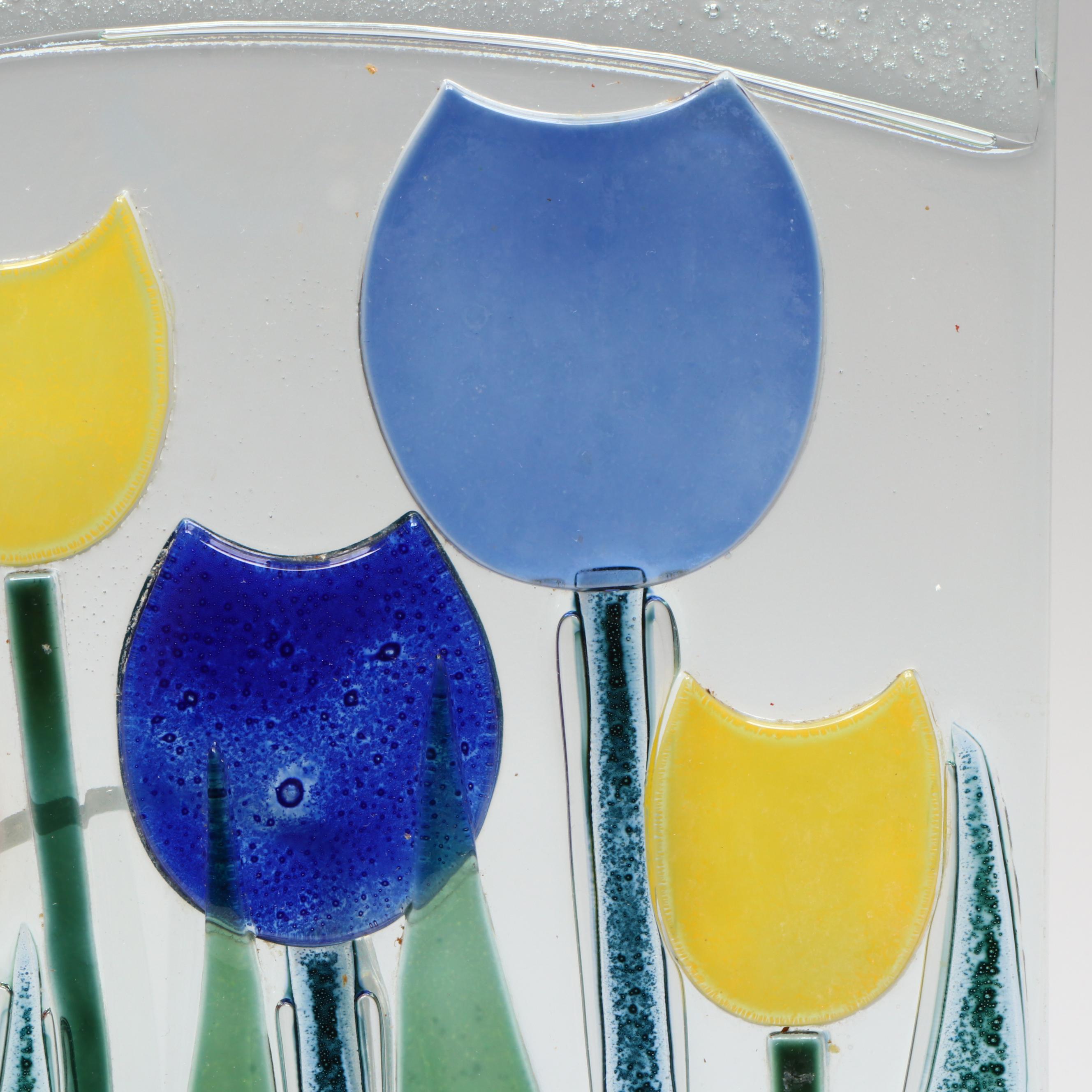 Dutch Style Colored Art Glass Tulip Plaque