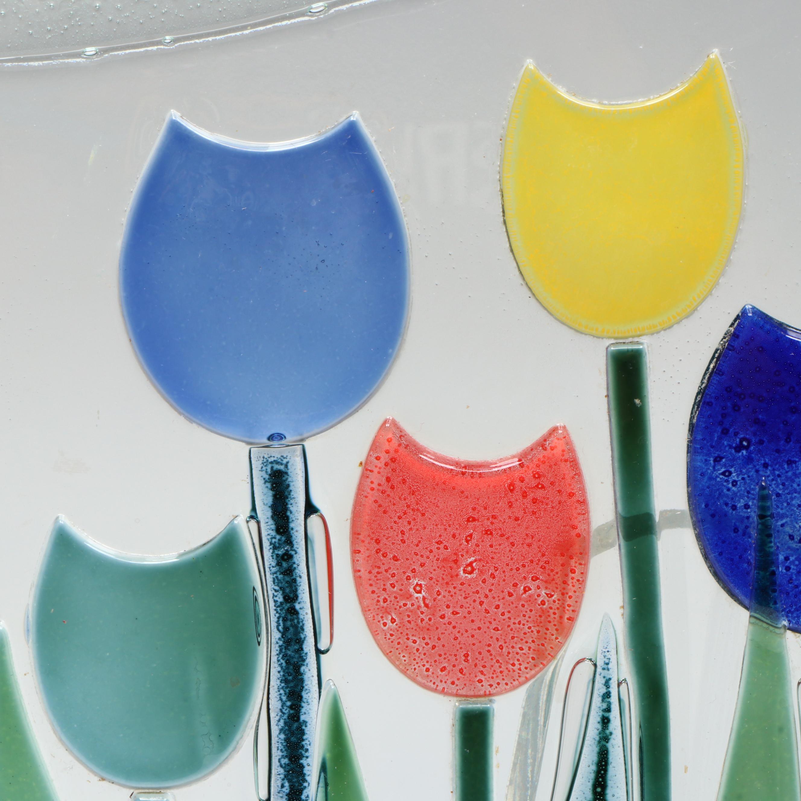 Dutch Style Colored Art Glass Tulip Plaque