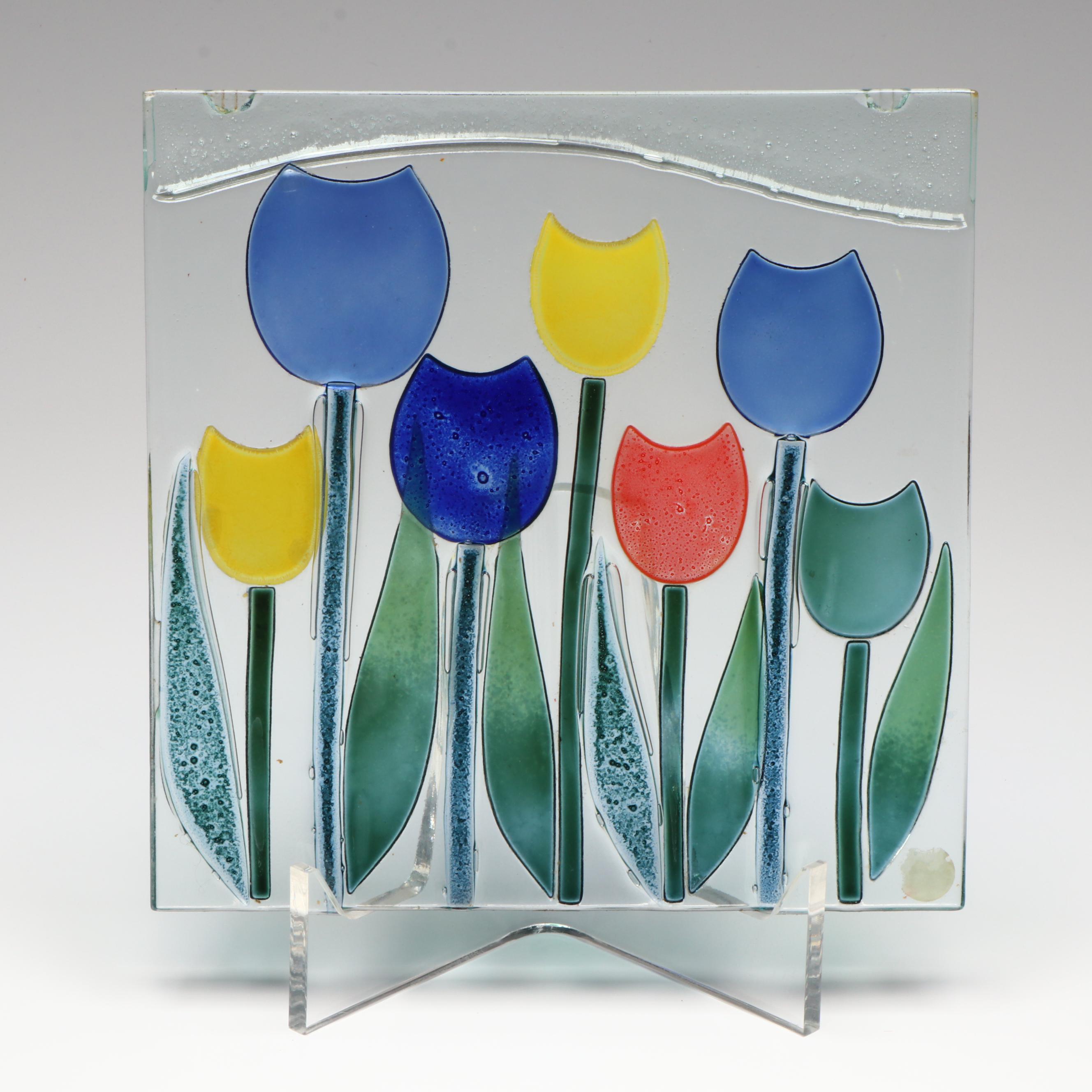 Dutch Style Colored Art Glass Tulip Plaque