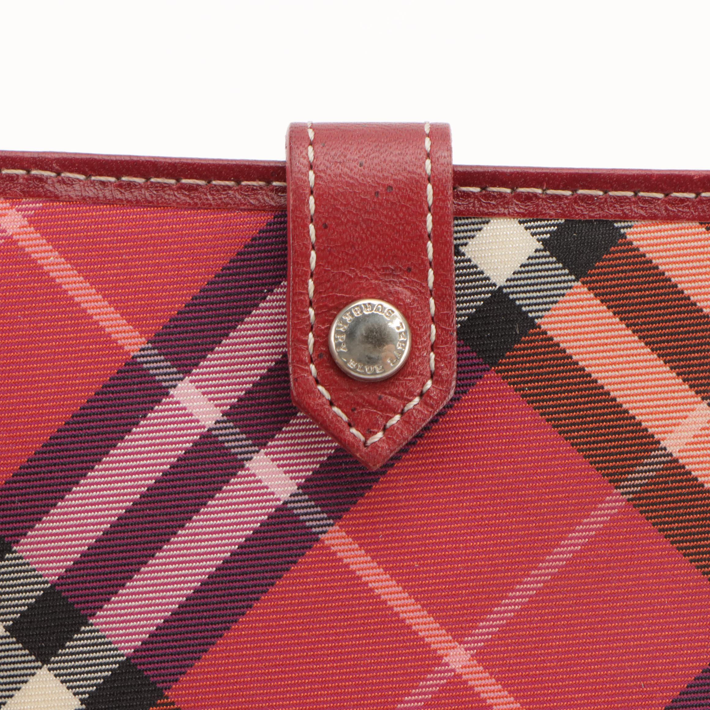 Burberry Blue Label Nova Check Compact Card Wallet with Red Leather Trim