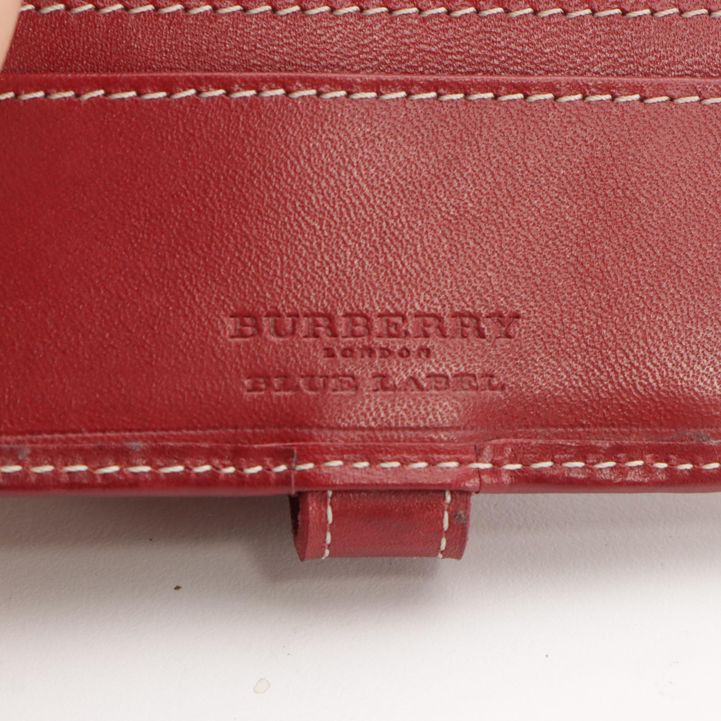 Burberry Blue Label Nova Check Compact Card Wallet with Red Leather Trim