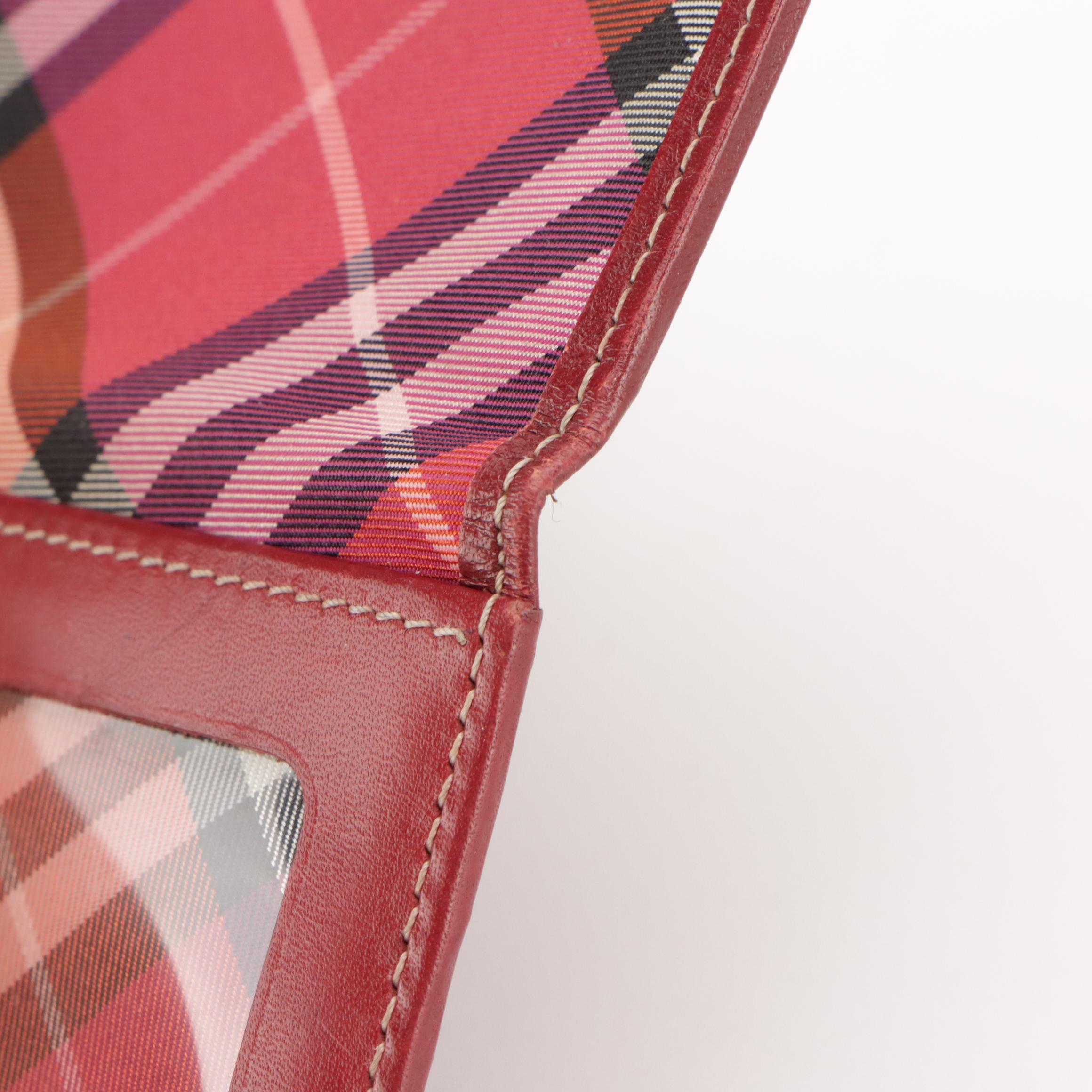 Burberry Blue Label Nova Check Compact Card Wallet with Red Leather Trim